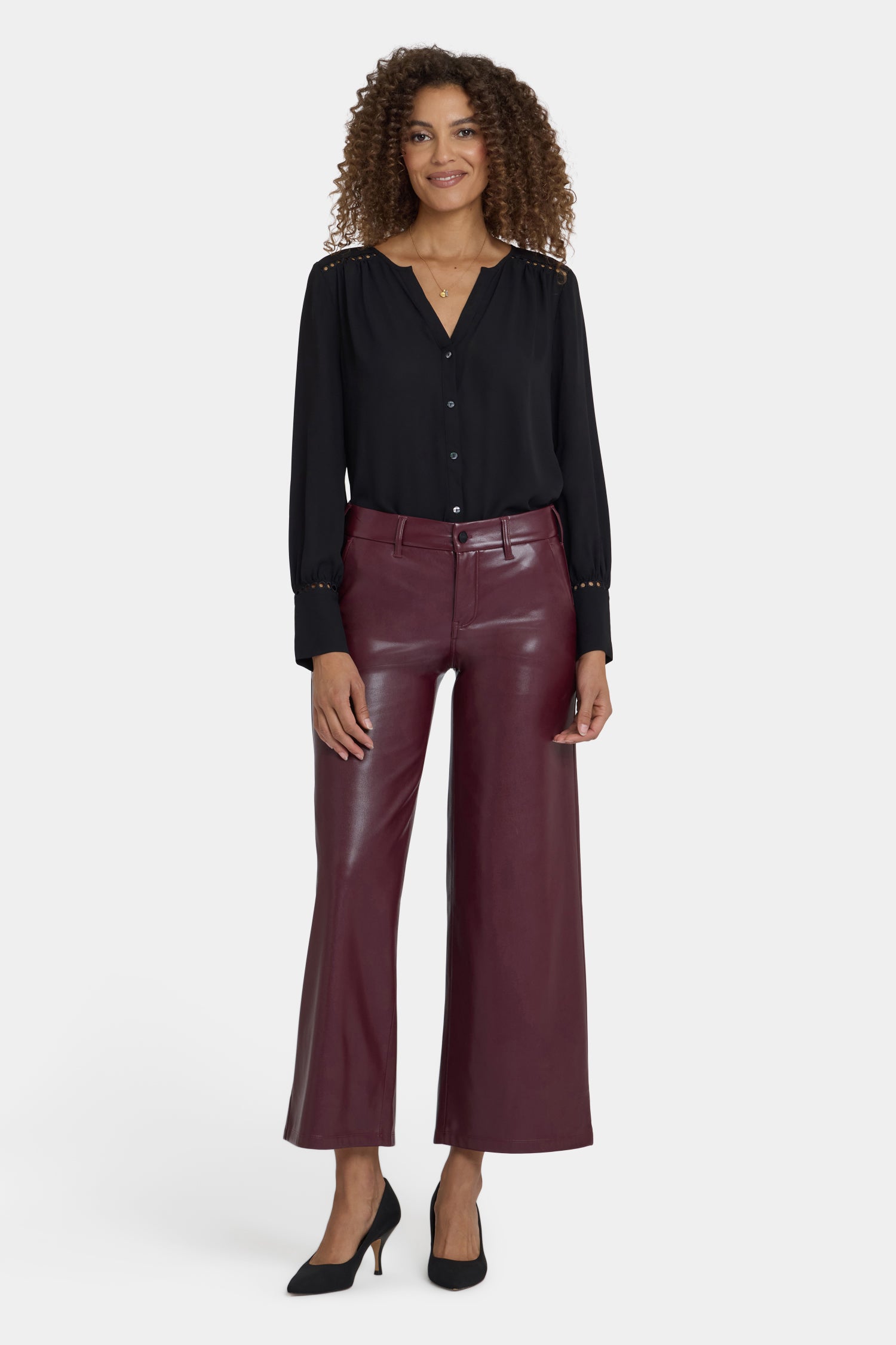 NYDJ Vegan Stretch Leather Wide Leg Trouser Pants Sculpt-Her™ Collection - Tavern