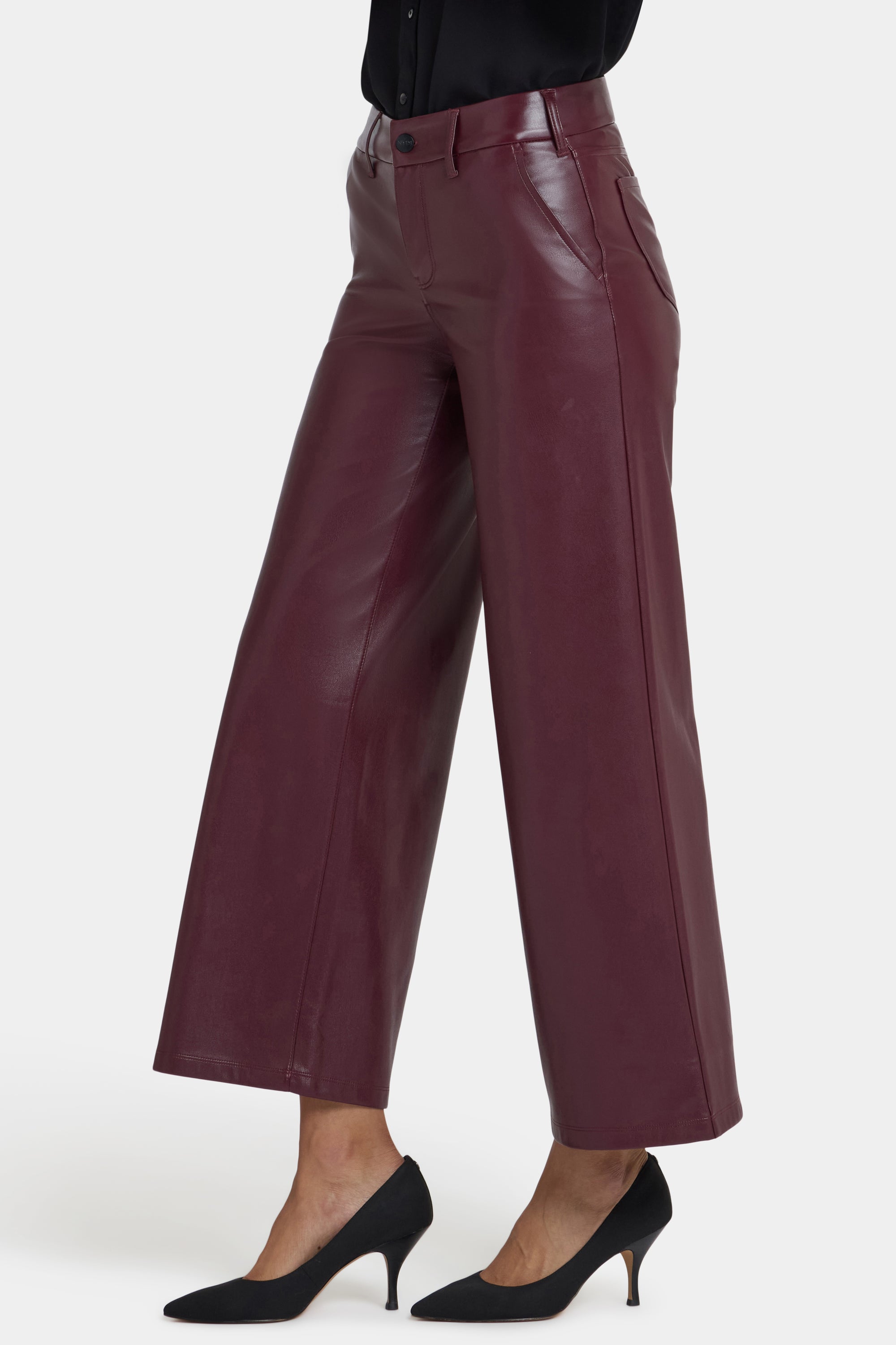 NYDJ Vegan Stretch Leather Wide Leg Trouser Pants Sculpt-Her™ Collection - Tavern