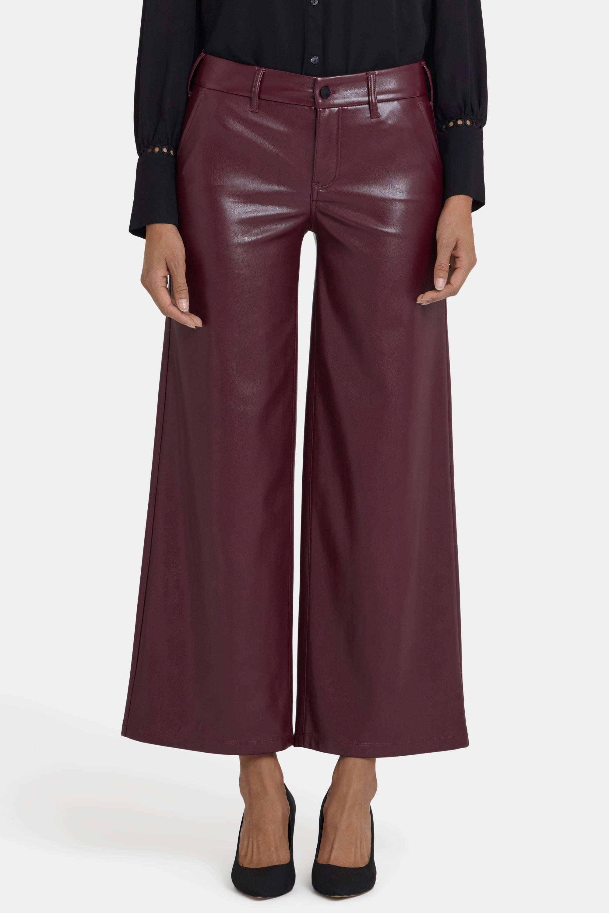 NYDJ Vegan Stretch Leather Wide Leg Trouser Pants Sculpt-Her™ Collection - Tavern