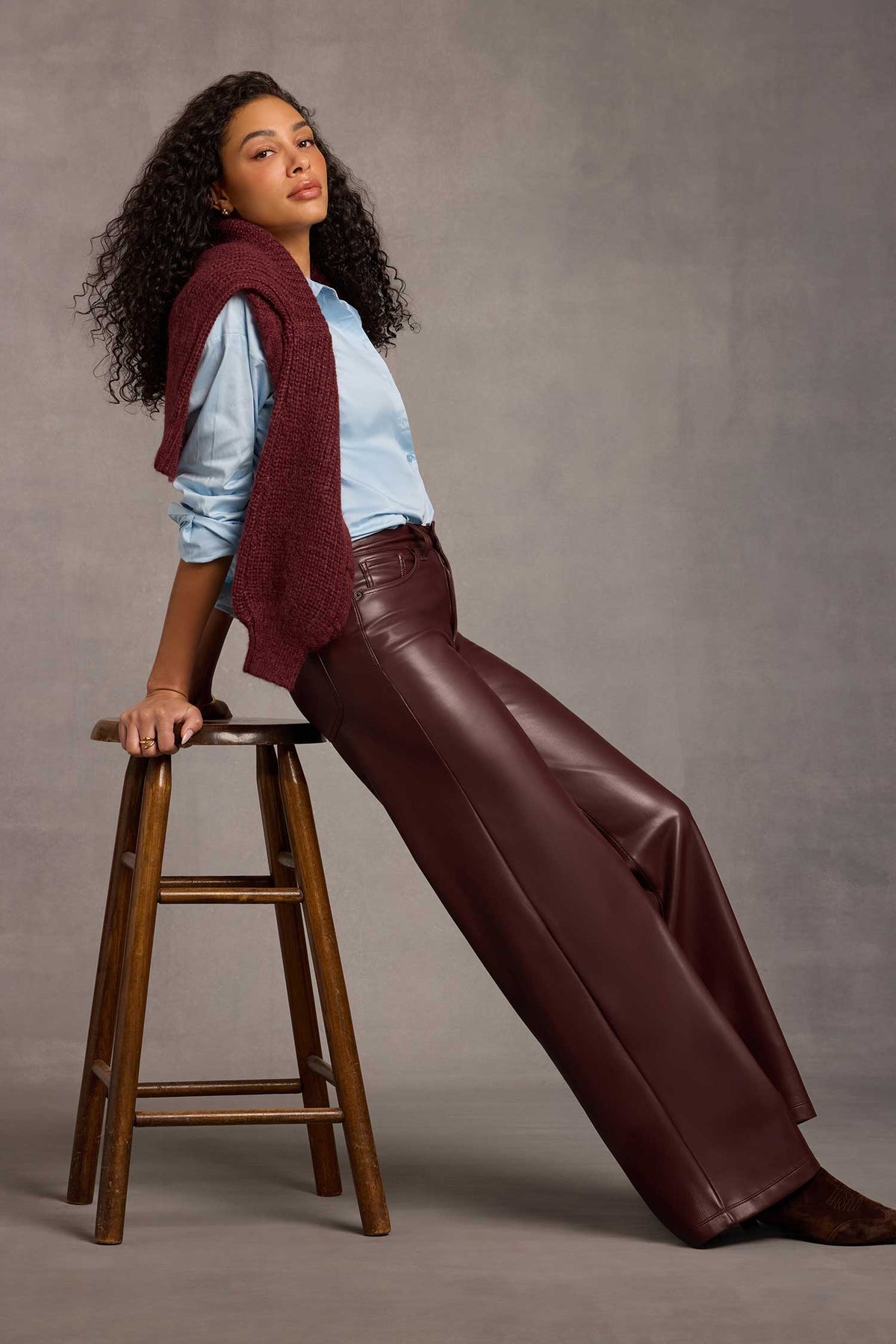NYDJ Vegan Stretch Leather Teresa Wide Leg Pants Sculpt-Her™ Collection - Bitter Chocolate