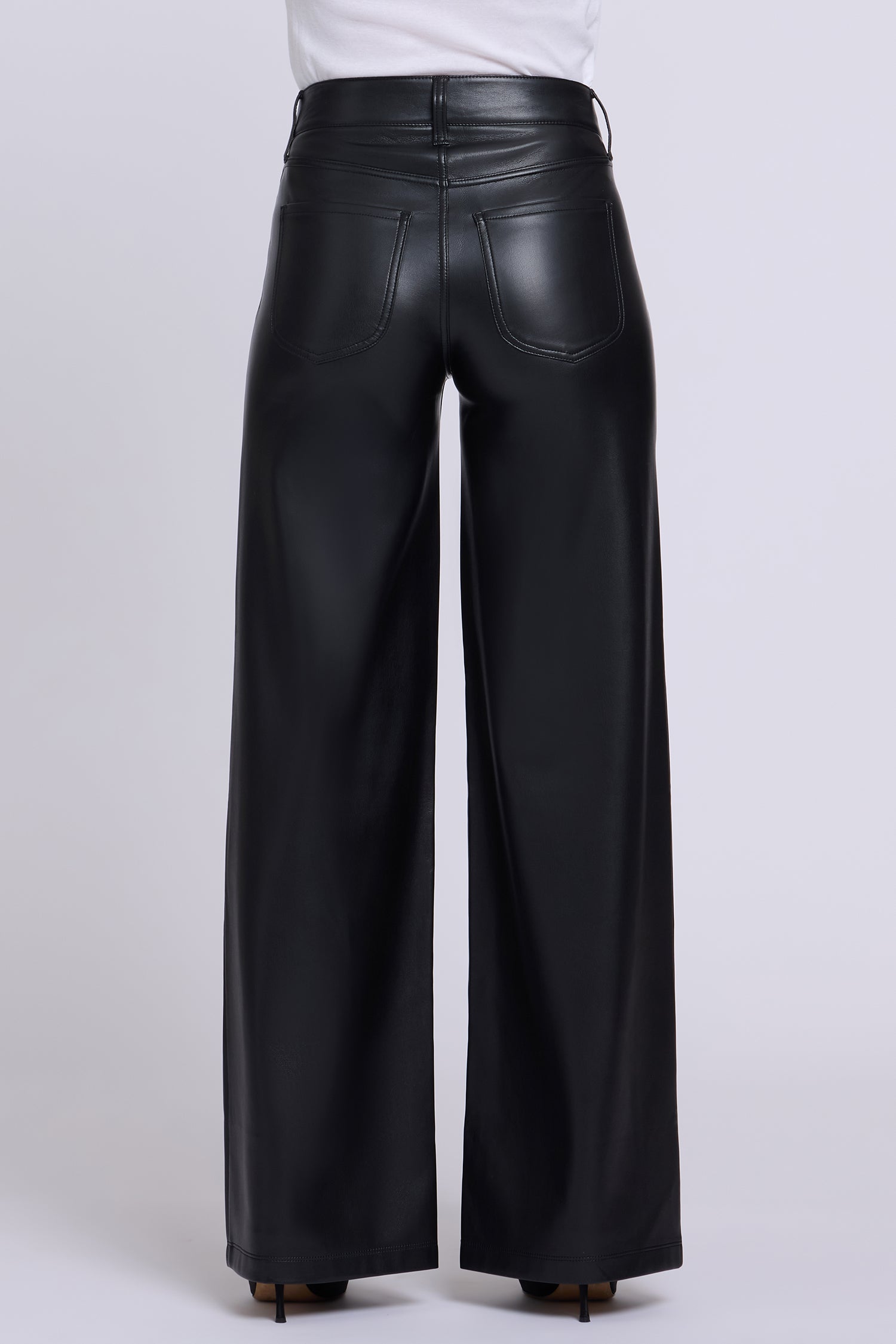 NYDJ Vegan Stretch Leather Teresa Wide Leg Pants Sculpt-Her™ Collection - Black