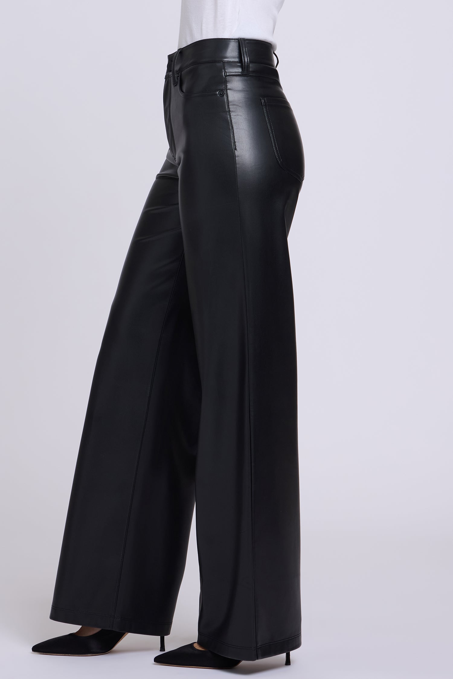 NYDJ Vegan Stretch Leather Teresa Wide Leg Pants Sculpt-Her™ Collection - Black