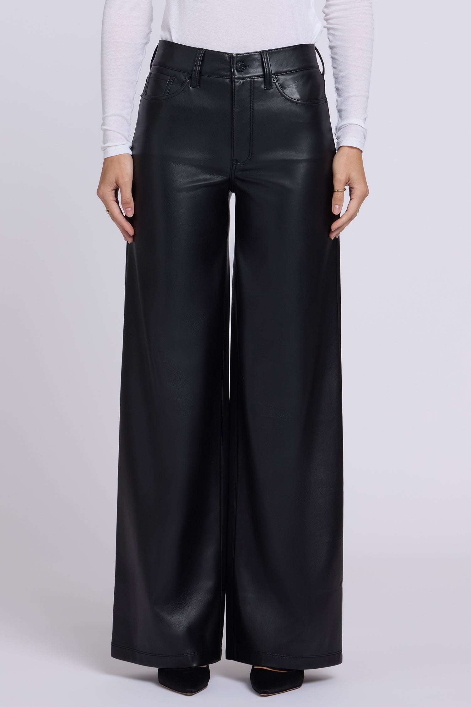 NYDJ Vegan Stretch Leather Teresa Wide Leg Pants Sculpt-Her™ Collection - Black