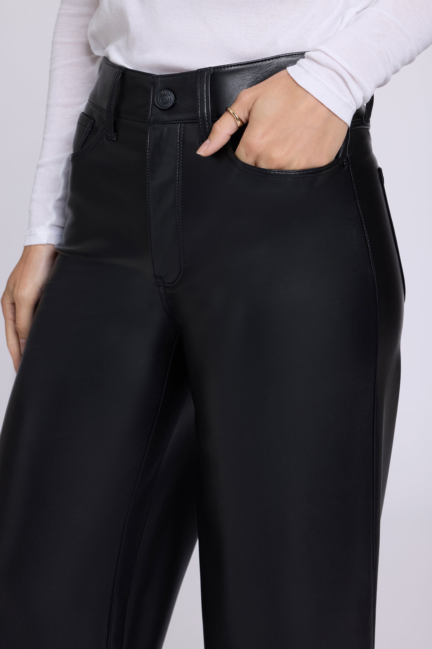 NYDJ Vegan Stretch Leather Teresa Wide Leg Pants Sculpt-Her™ Collection - Black