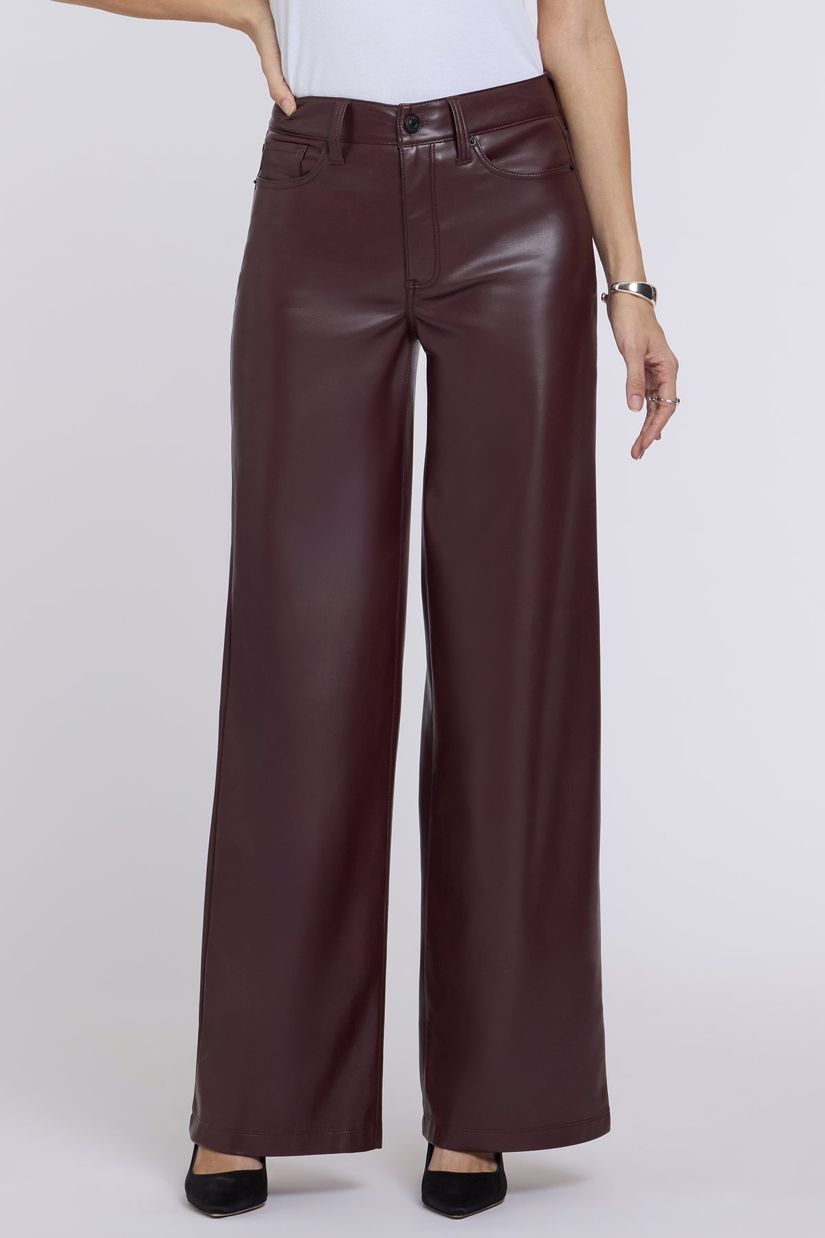 NYDJ Vegan Stretch Leather Teresa Wide Leg Pants Sculpt-Her™ Collection - Bitter Chocolate