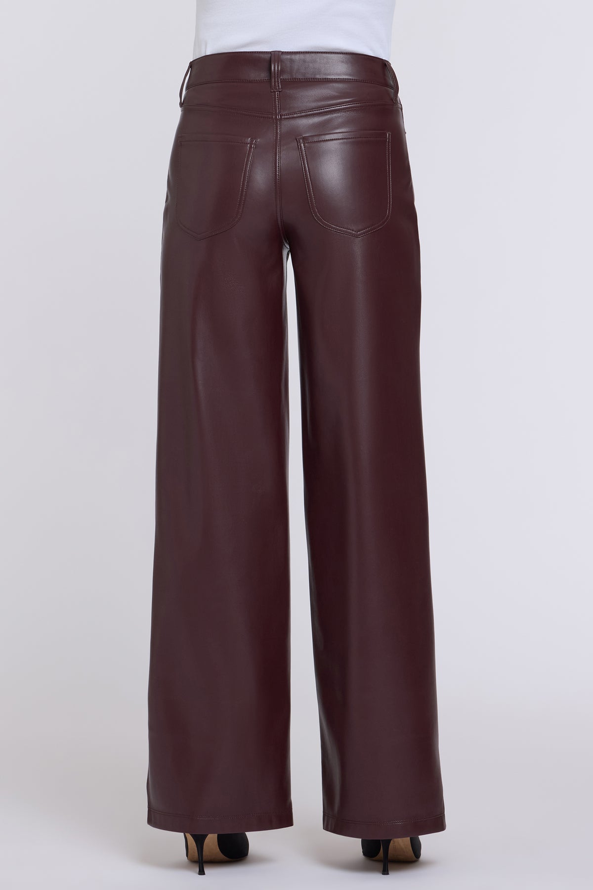 NYDJ Vegan Stretch Leather Teresa Wide Leg Pants Sculpt-Her™ Collection - Bitter Chocolate