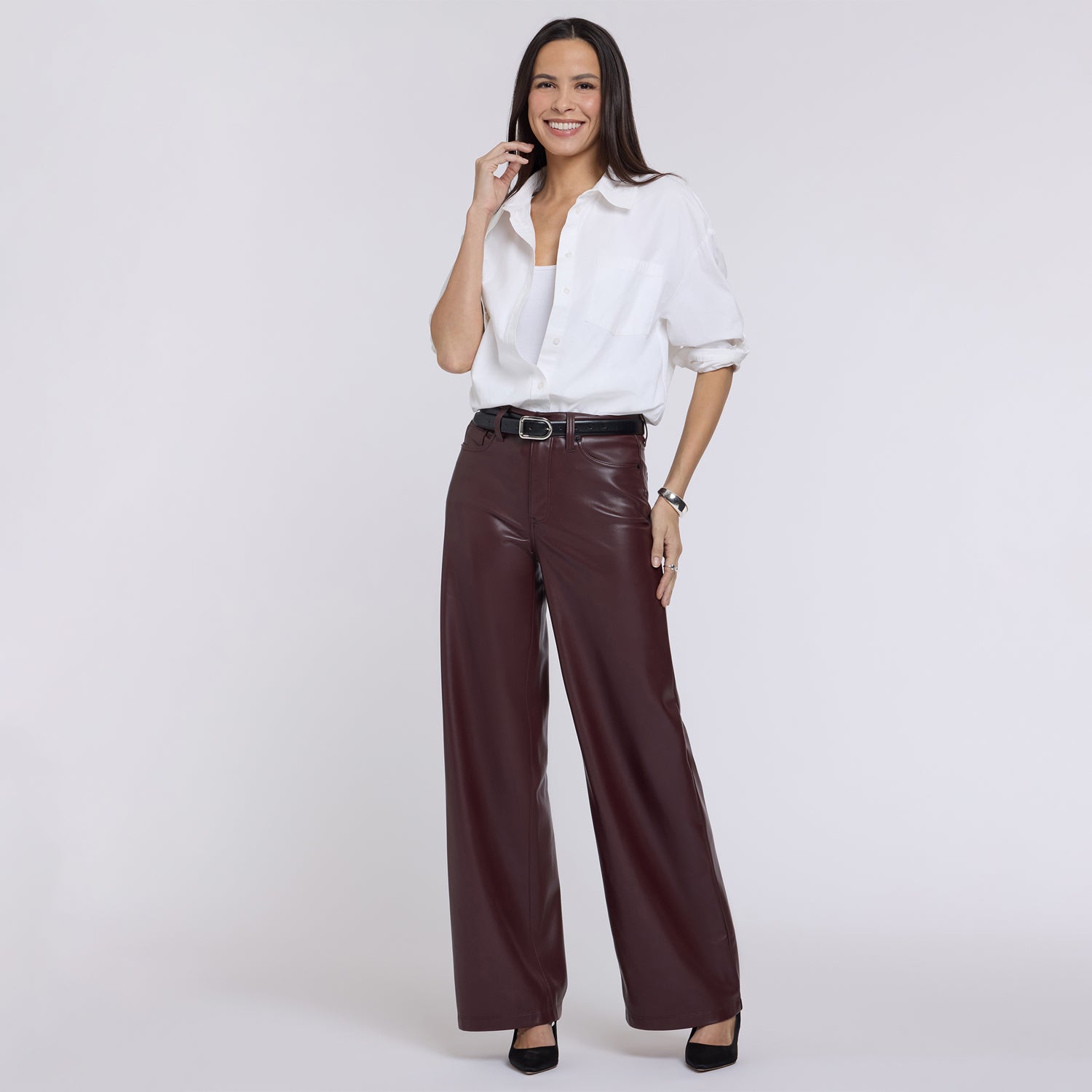 Vegan Stretch Leather Teresa Wide Leg Pants Sculpt-Her™ Collection