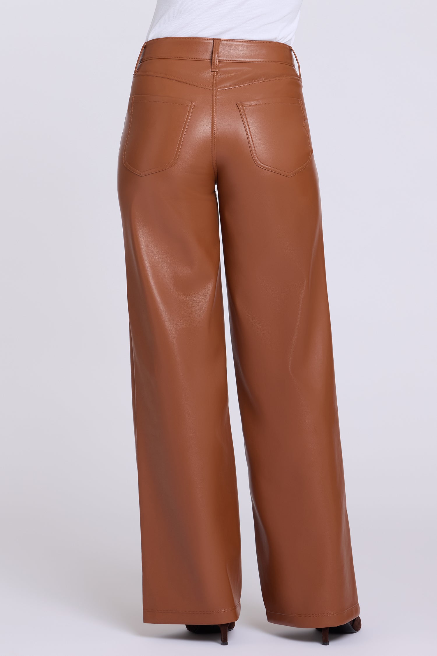 NYDJ Vegan Stretch Leather Teresa Wide Leg Pants Sculpt-Her™ Collection - Mocha Bisque