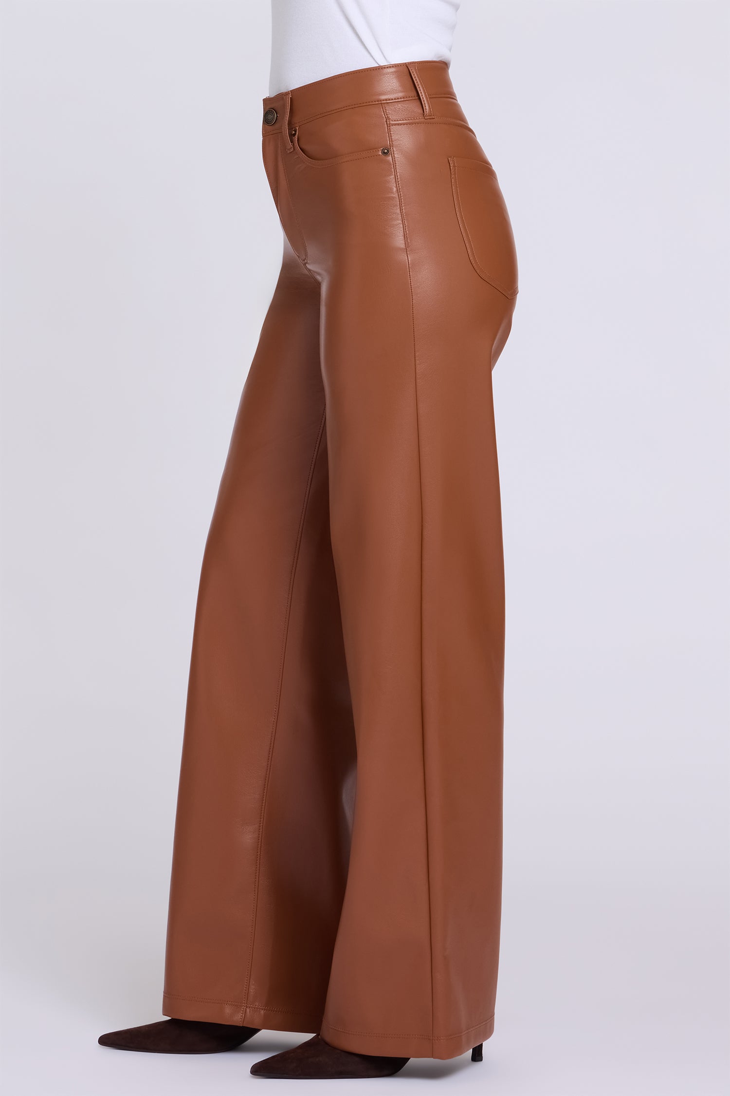 NYDJ Vegan Stretch Leather Teresa Wide Leg Pants Sculpt-Her™ Collection - Mocha Bisque