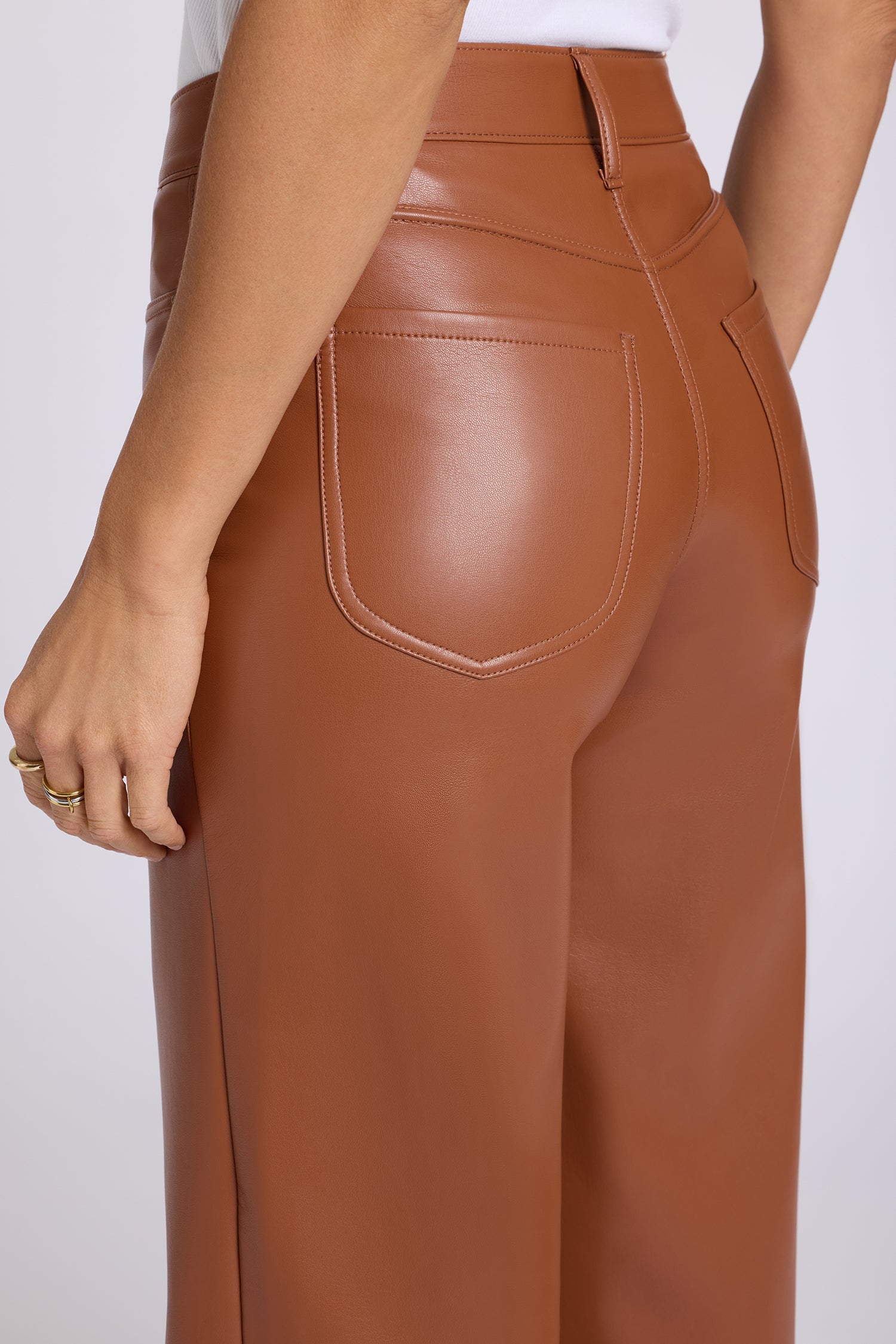 NYDJ Vegan Stretch Leather Teresa Wide Leg Pants Sculpt-Her™ Collection - Mocha Bisque