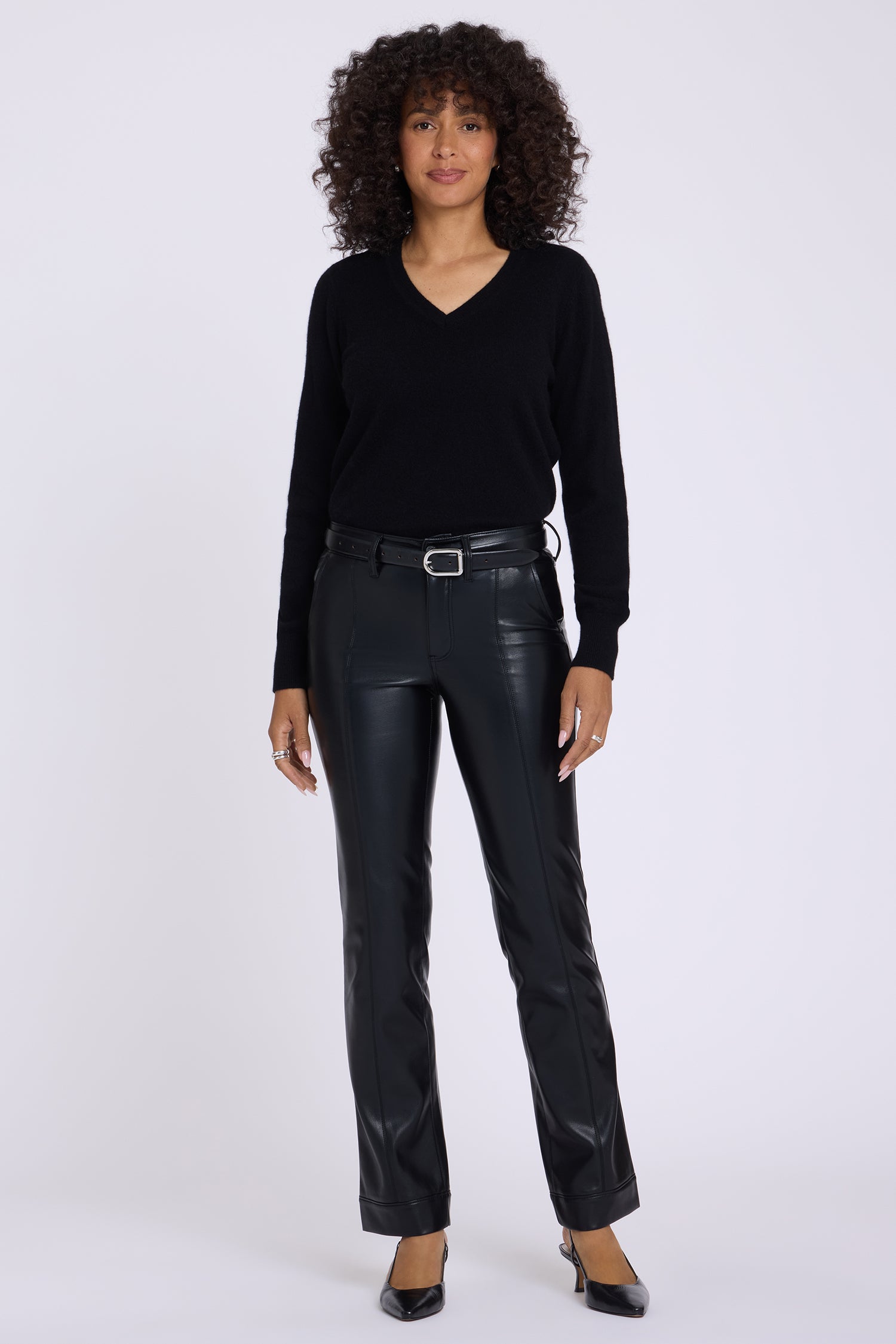NYDJ Vegan Leather Marilyn Straight Pants With Band Hems Sculpt-Her™ Collection - Black