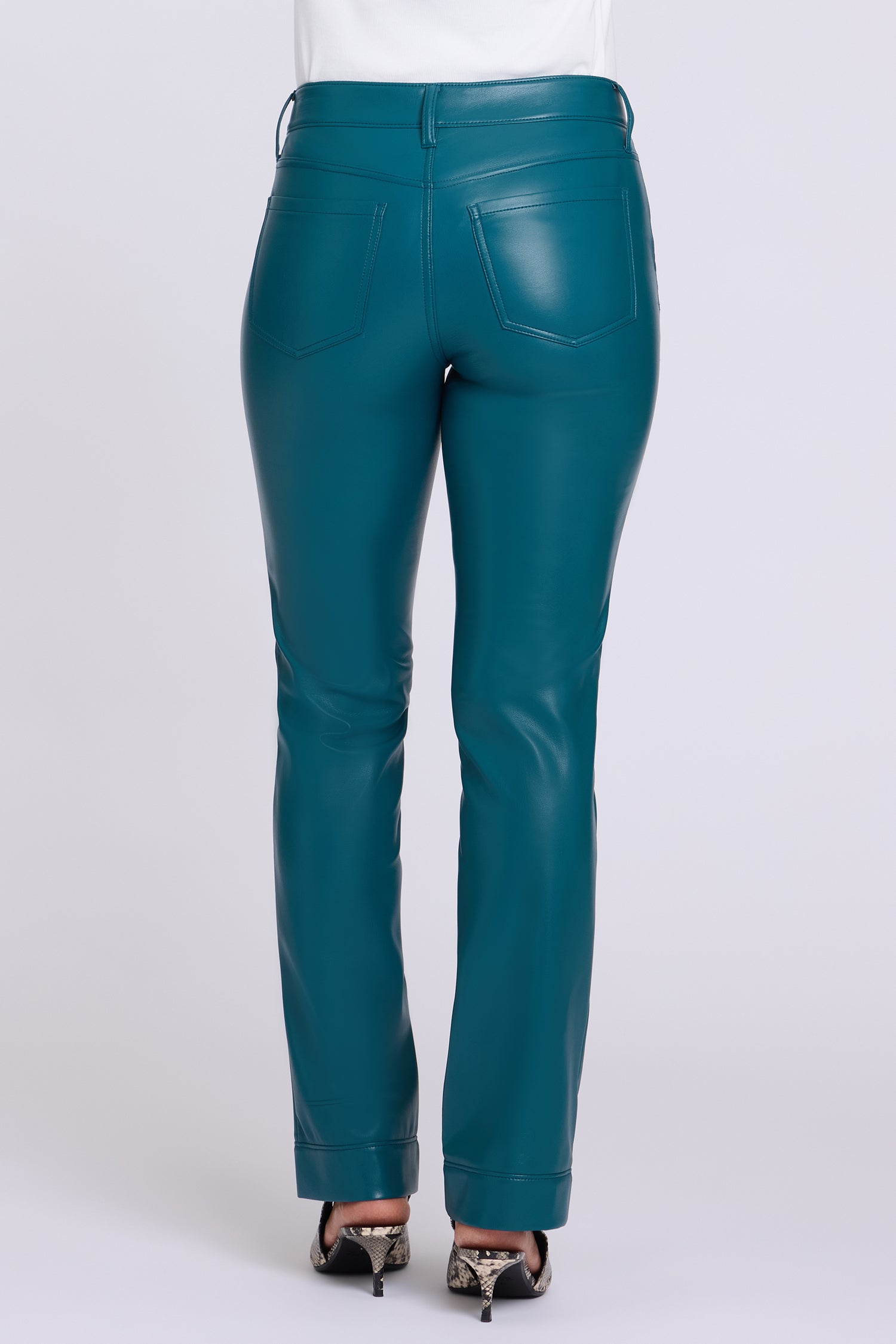 NYDJ Vegan Leather Marilyn Straight Pants With Band Hems Sculpt-Her™ Collection - Deep Forest
