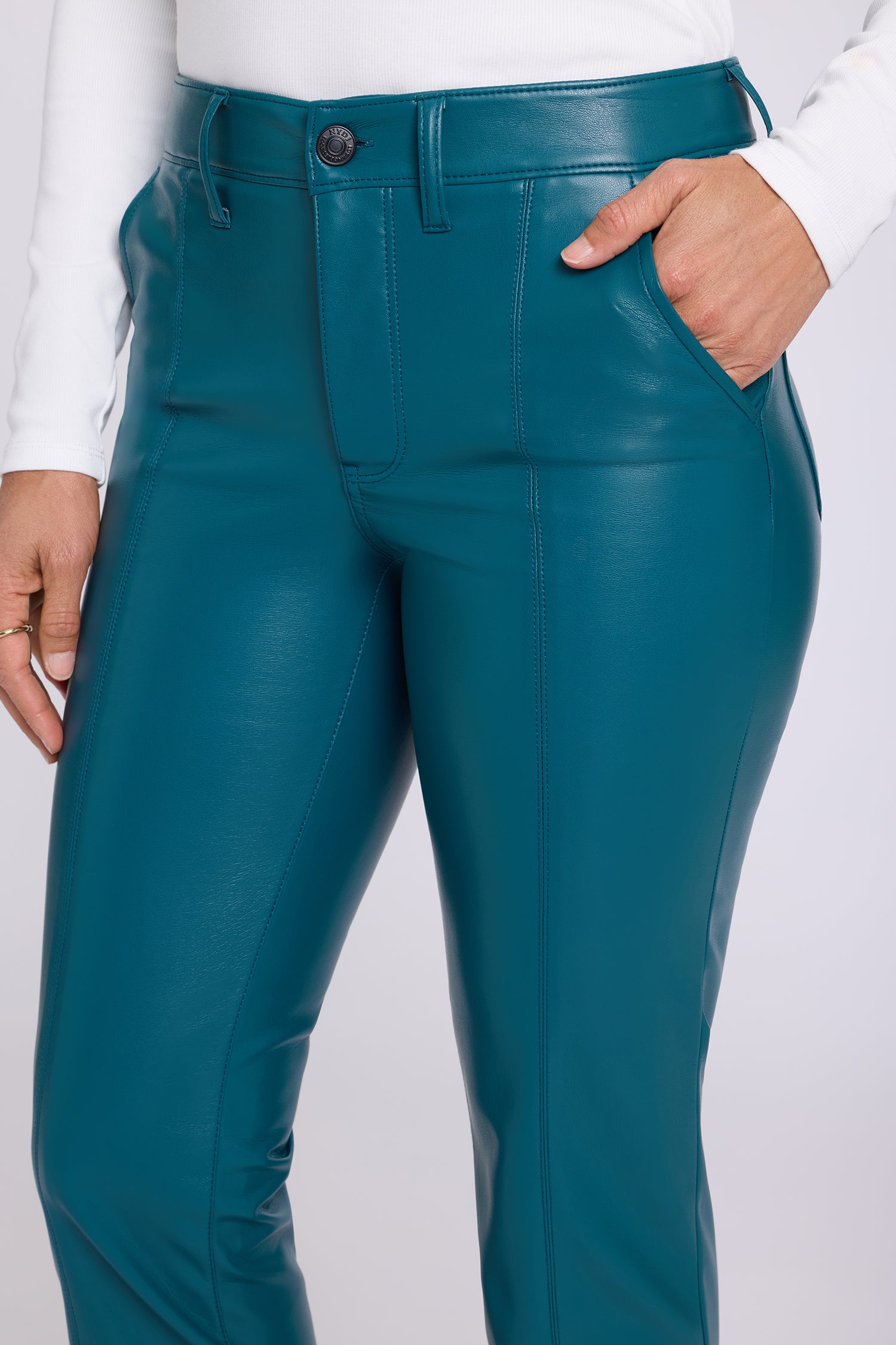 NYDJ Vegan Leather Marilyn Straight Pants With Band Hems Sculpt-Her™ Collection - Deep Forest