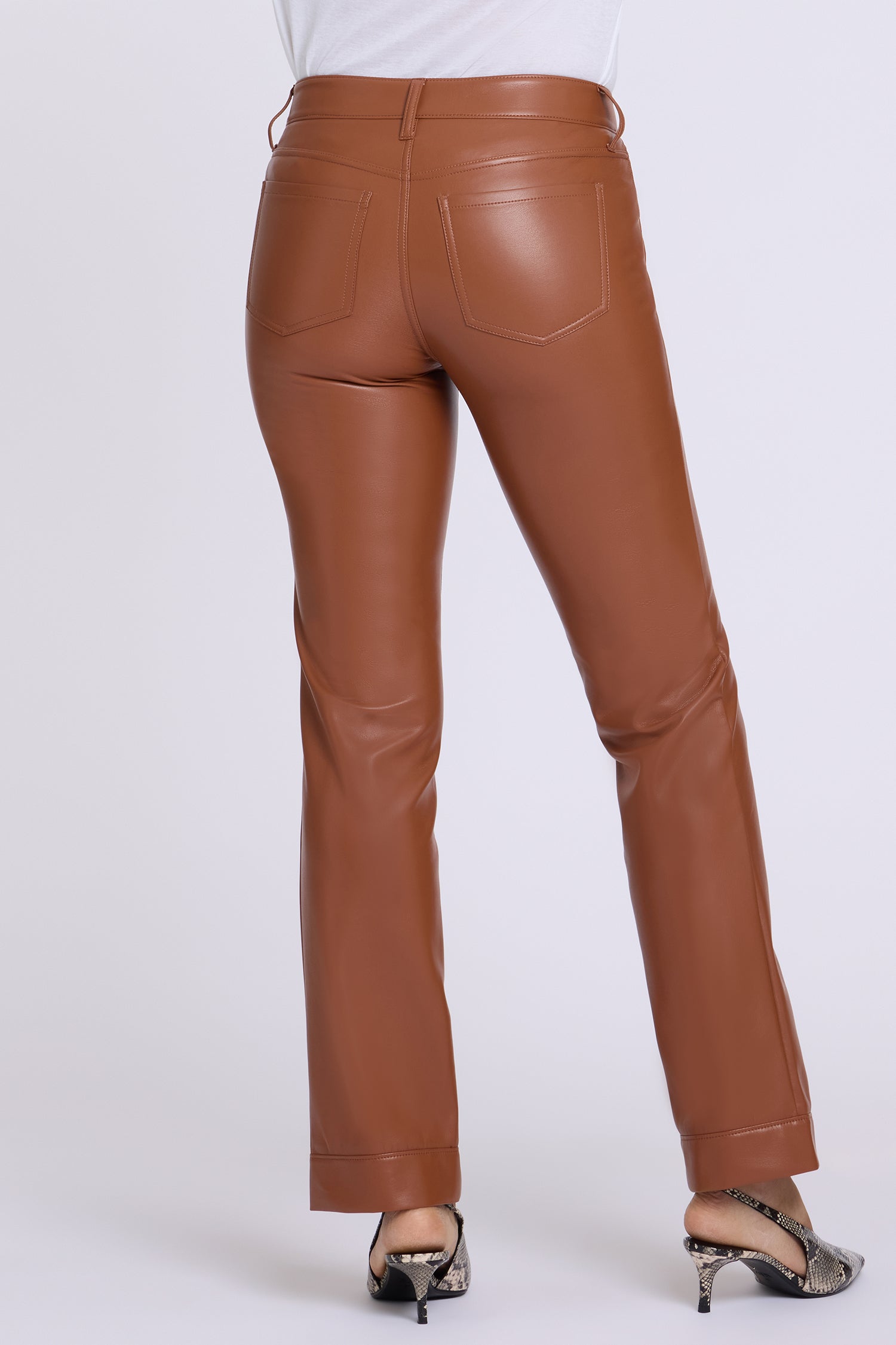 NYDJ Vegan Leather Marilyn Straight Pants With Band Hems Sculpt-Her™ Collection - Mocha Bisque