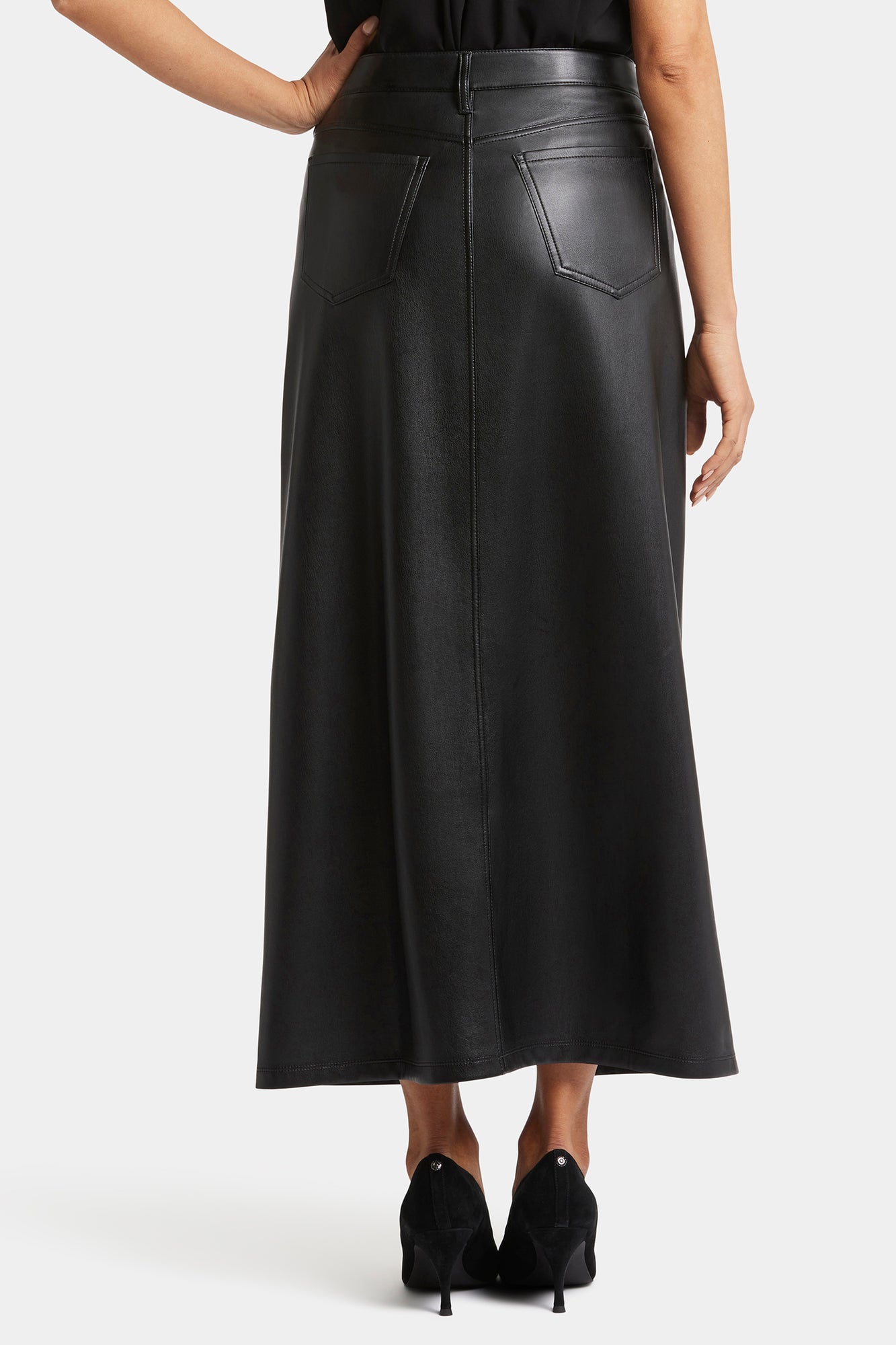 NYDJ Vegan Stretch Leather High Rise Long Skirt Sculpt-Her™ Collection - Black