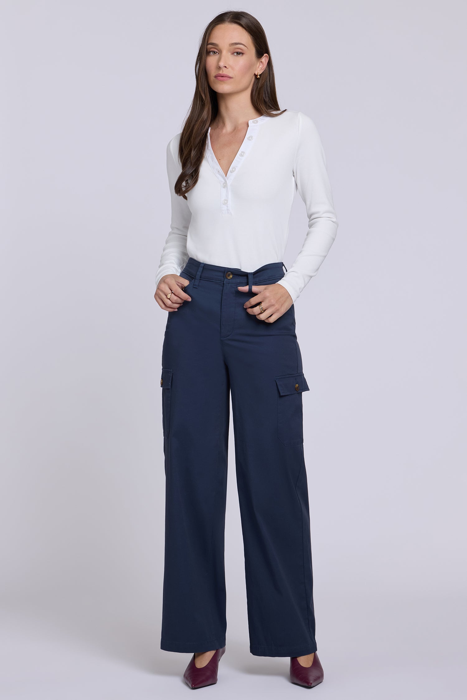 NYDJ Caroline Cargo Pants In Stretch Twill With Super High Rise - Oxford Navy