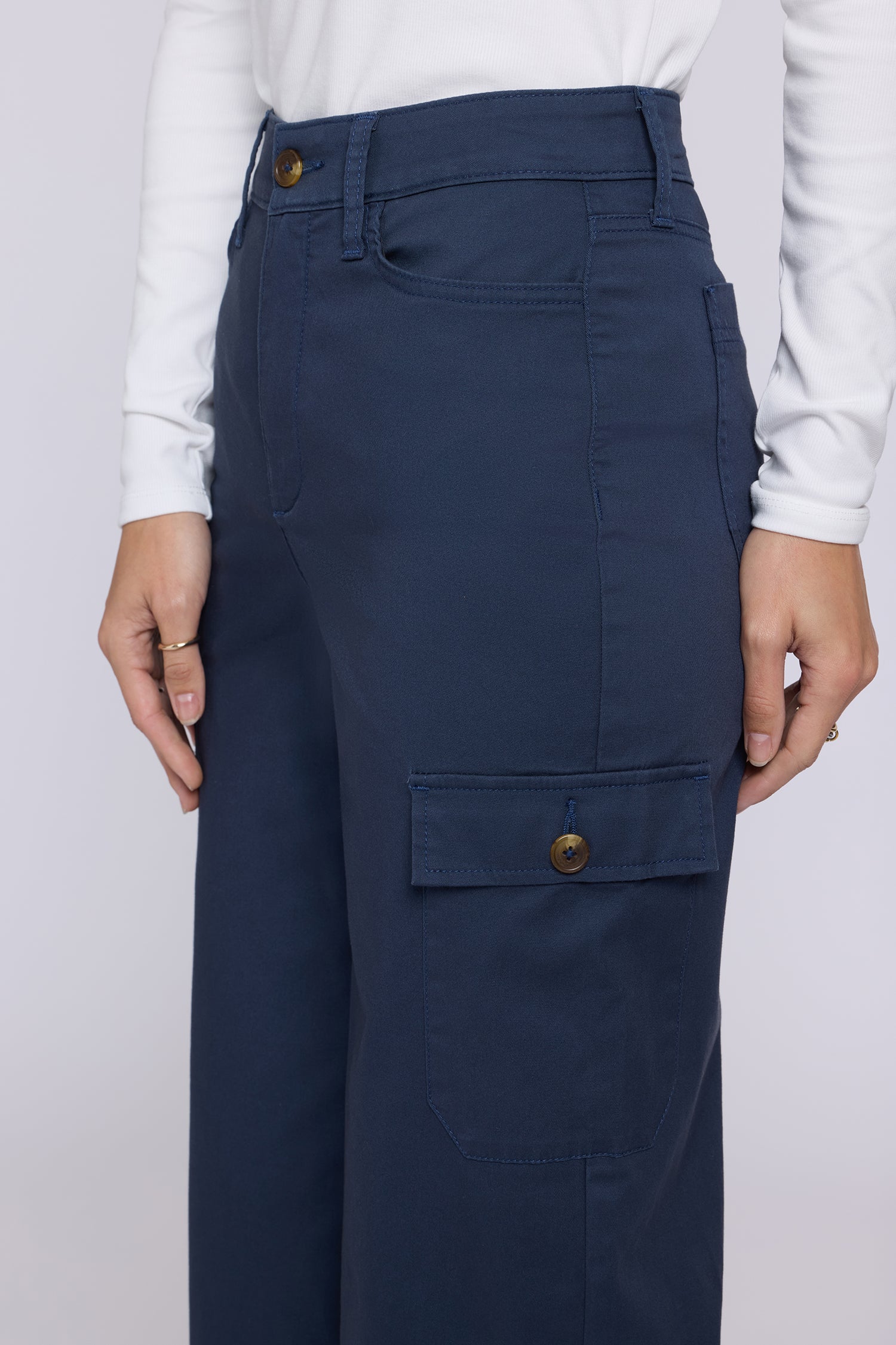 NYDJ Caroline Cargo Pants In Stretch Twill With Super High Rise - Oxford Navy