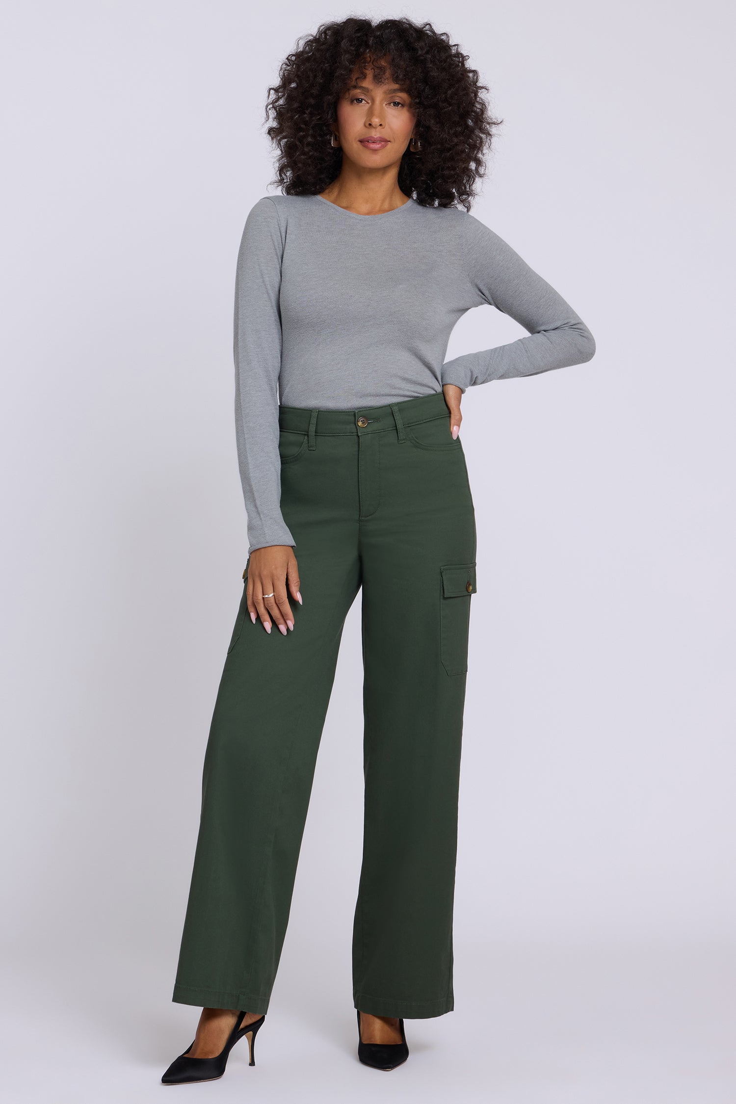 NYDJ Caroline Cargo Pants In Stretch Twill With Super High Rise - True Olive