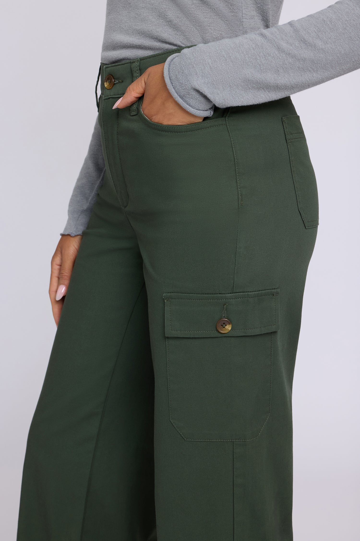 NYDJ Caroline Cargo Pants In Stretch Twill With Super High Rise - True Olive