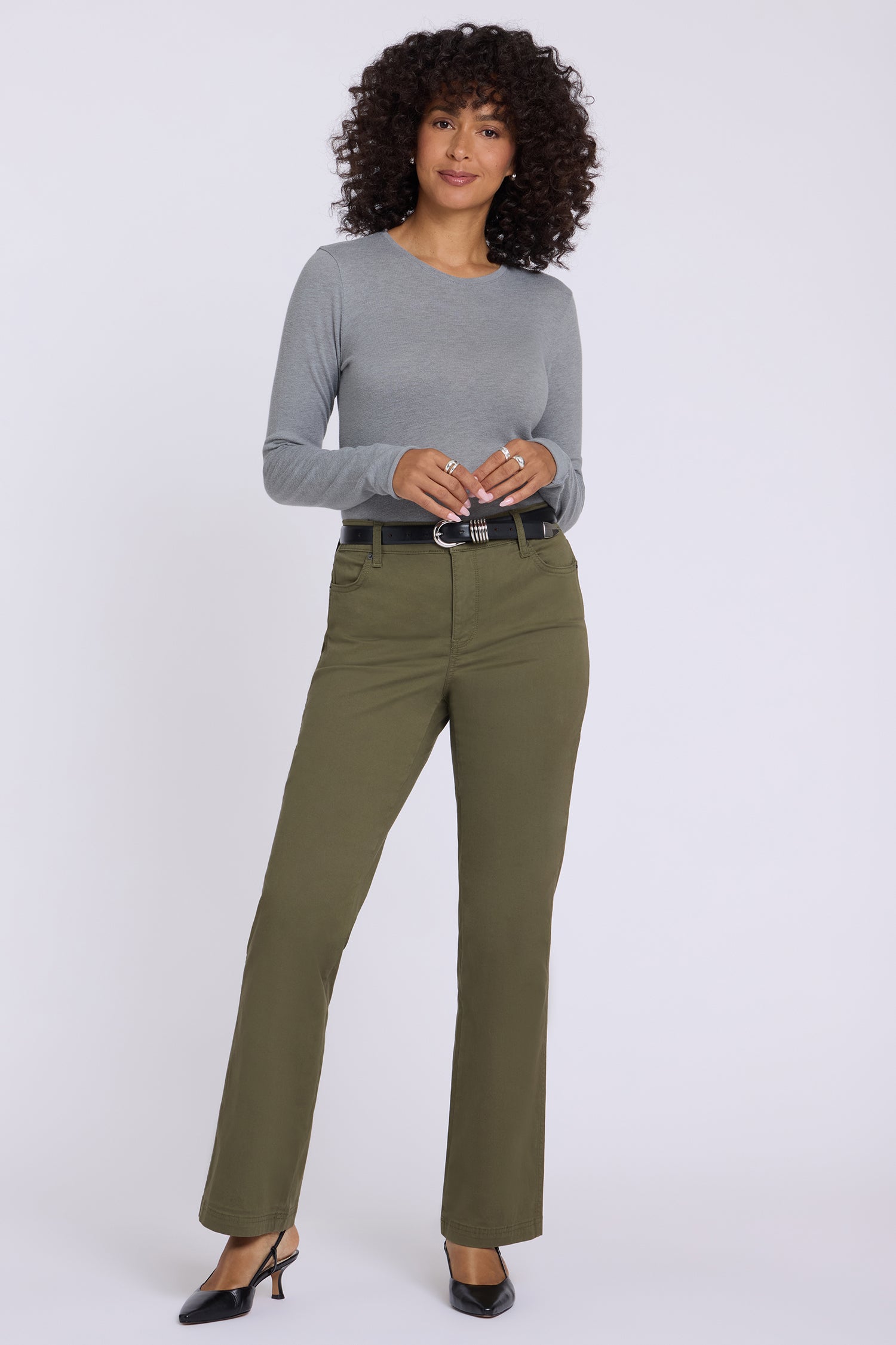 NYDJ Adjustable Marilyn Straight Pants In Stretch Twill With High Rise And 1" Hems - Bay Leaf