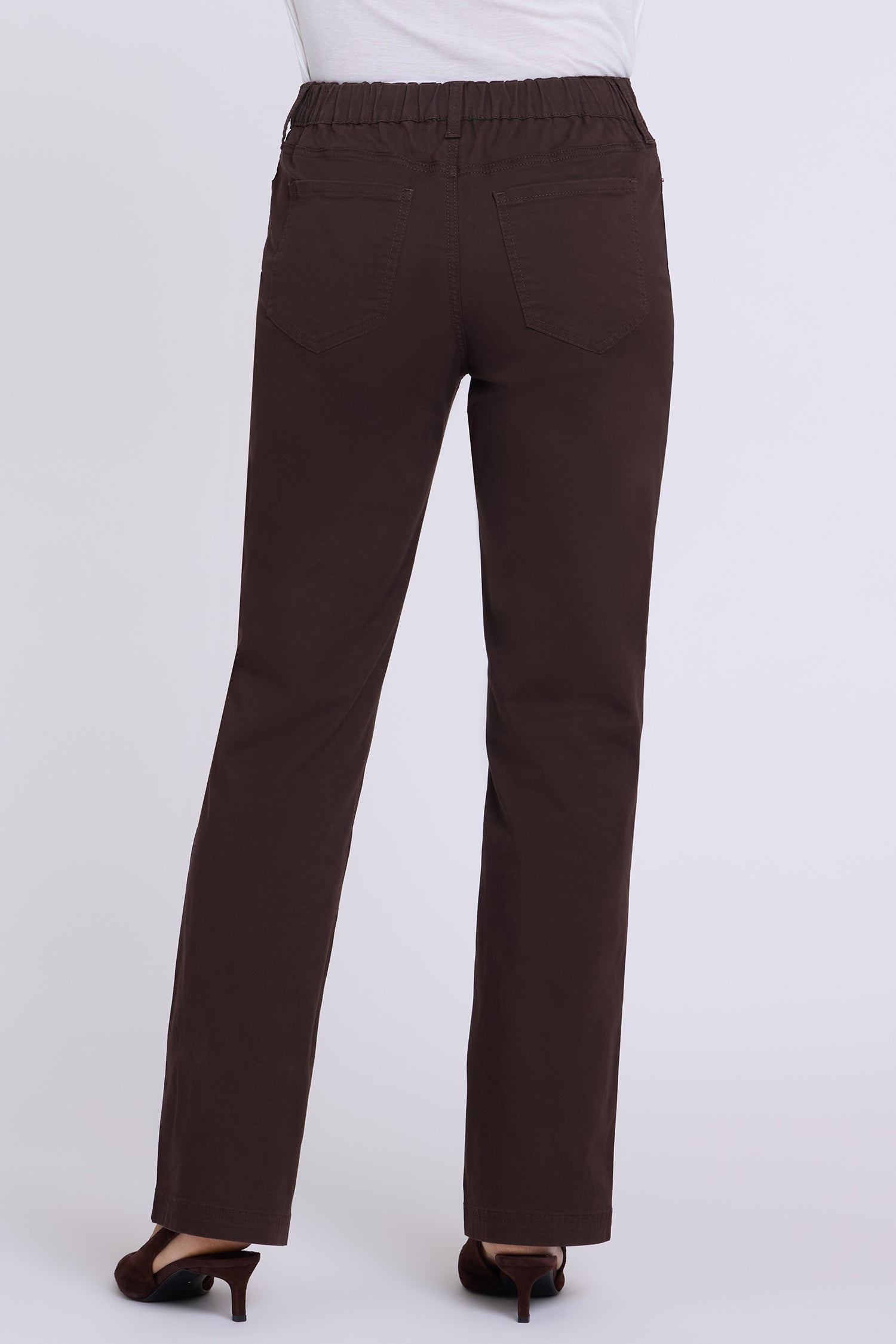 NYDJ Adjustable Marilyn Straight Pants In Stretch Twill With High Rise And 1" Hems - Bitter Chocolate