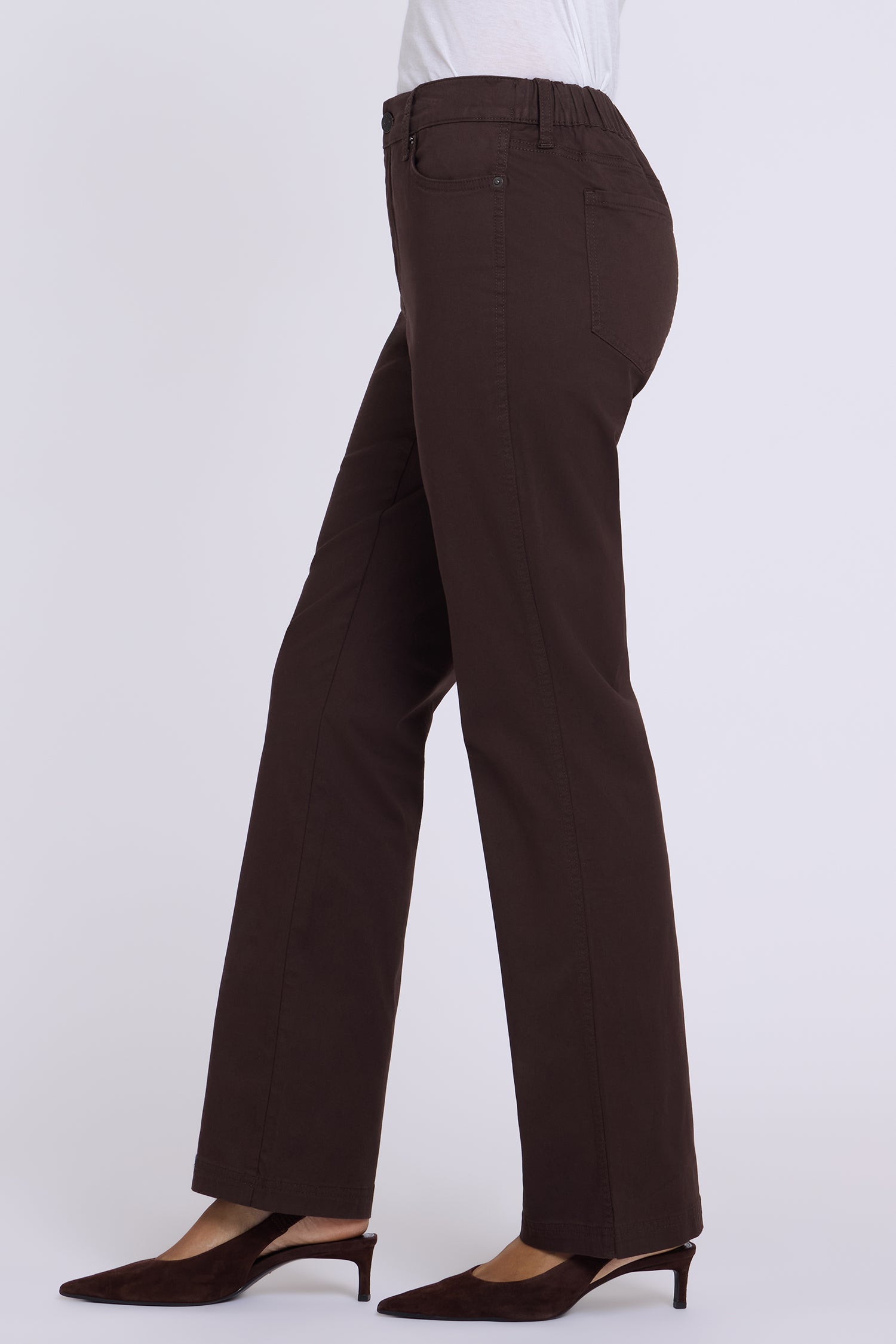 NYDJ Adjustable Marilyn Straight Pants In Stretch Twill With High Rise And 1" Hems - Bitter Chocolate
