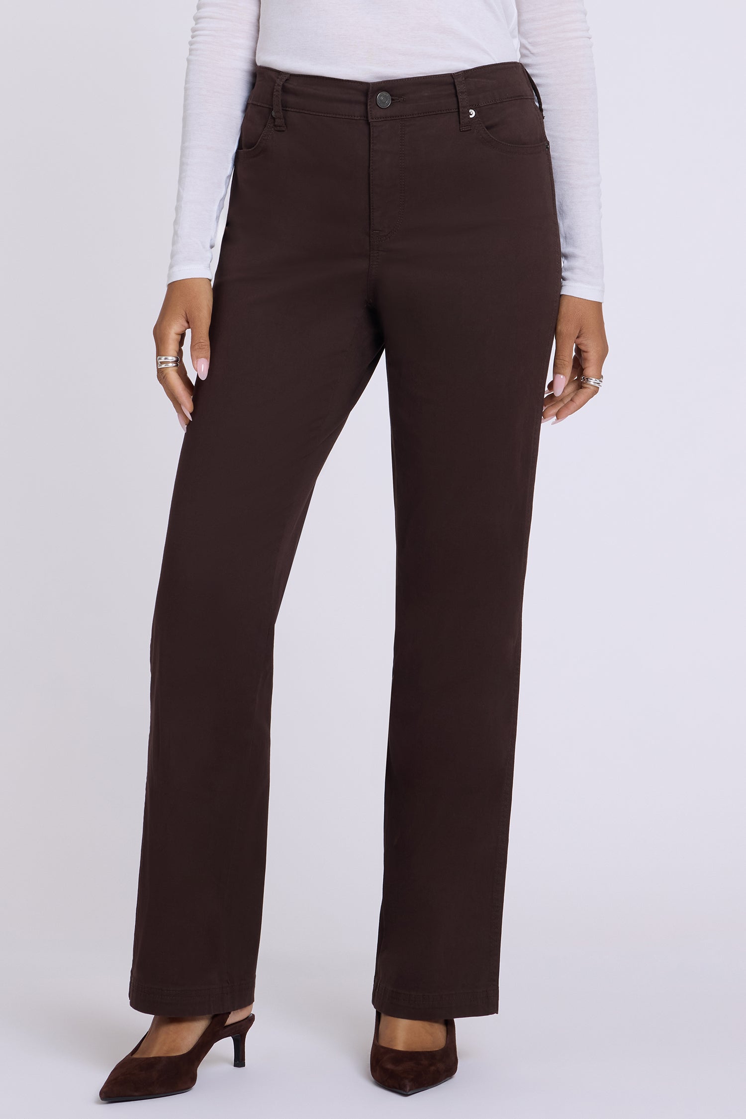 NYDJ Adjustable Marilyn Straight Pants In Stretch Twill With High Rise And 1" Hems - Bitter Chocolate