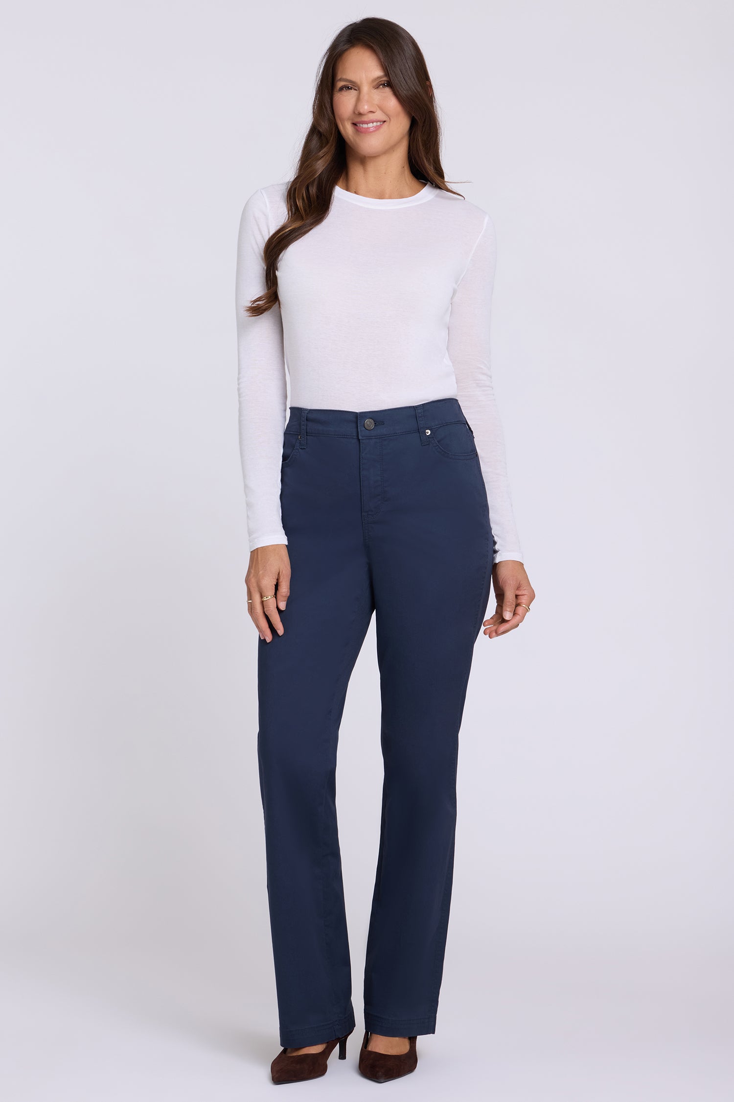 NYDJ Adjustable Marilyn Straight Pants In Stretch Twill With High Rise And 1" Hems - Oxford Navy