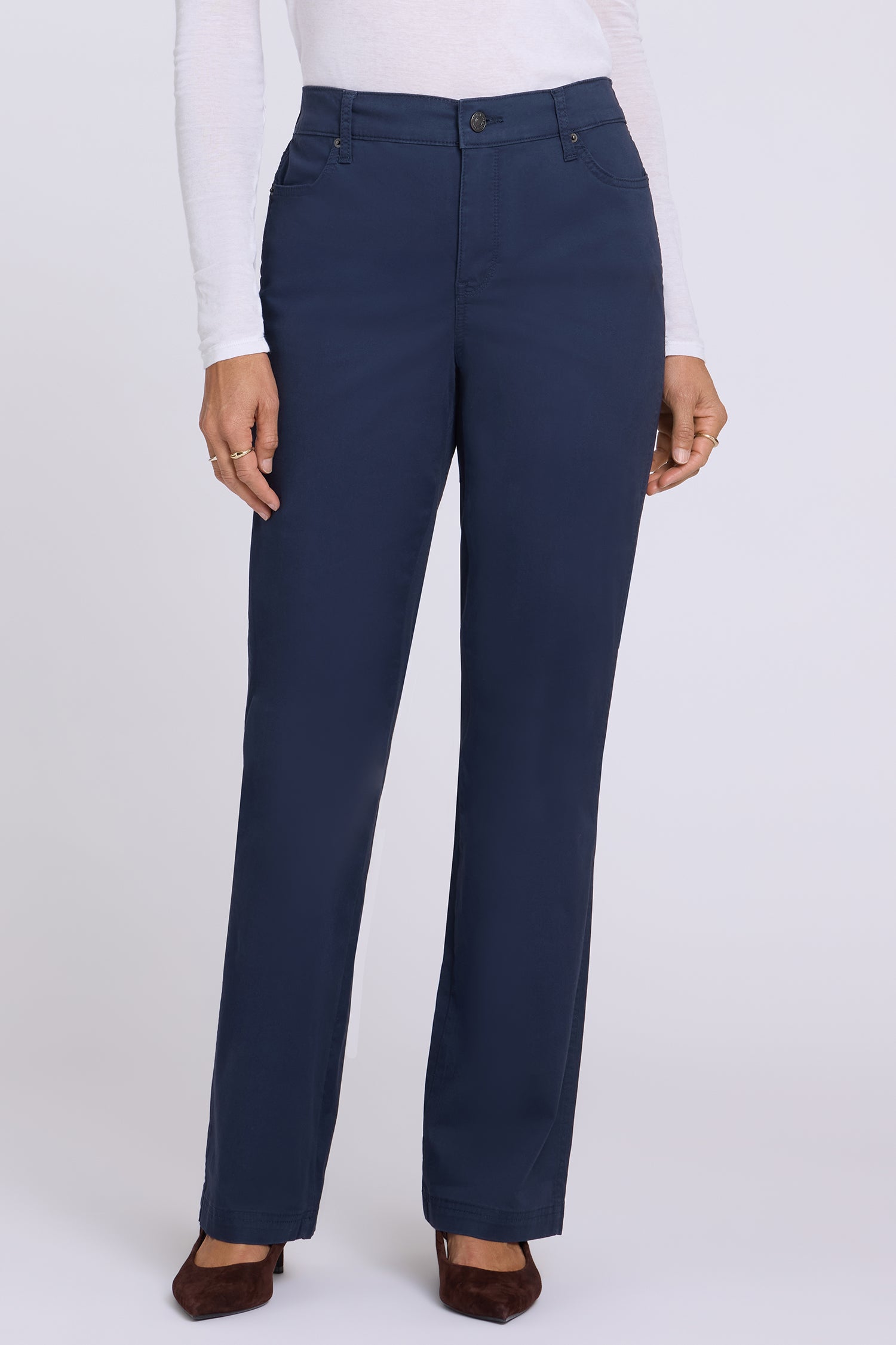 NYDJ Adjustable Marilyn Straight Pants In Stretch Twill With High Rise And 1" Hems - Oxford Navy