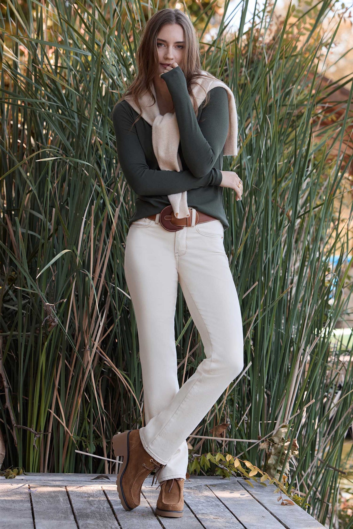 NYDJ Marilyn Straight Jeans In Re-New™ Denim With Side Double Stitching - Light Oatmeal