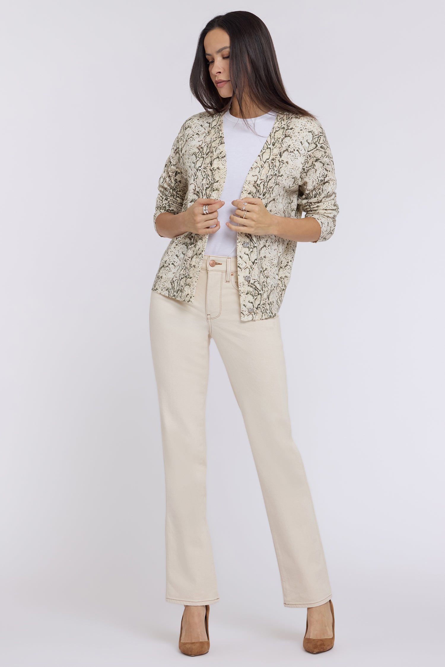 NYDJ Marilyn Straight Jeans In Re-New™ Denim With Side Double Stitching - Light Oatmeal