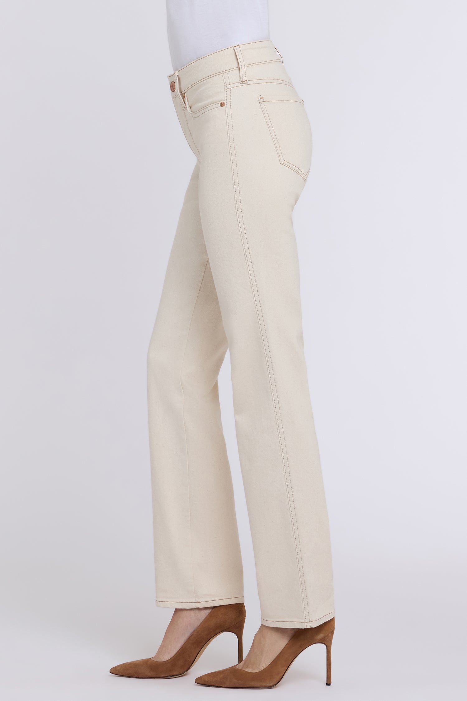 NYDJ Marilyn Straight Jeans In Re-New™ Denim With Side Double Stitching - Light Oatmeal