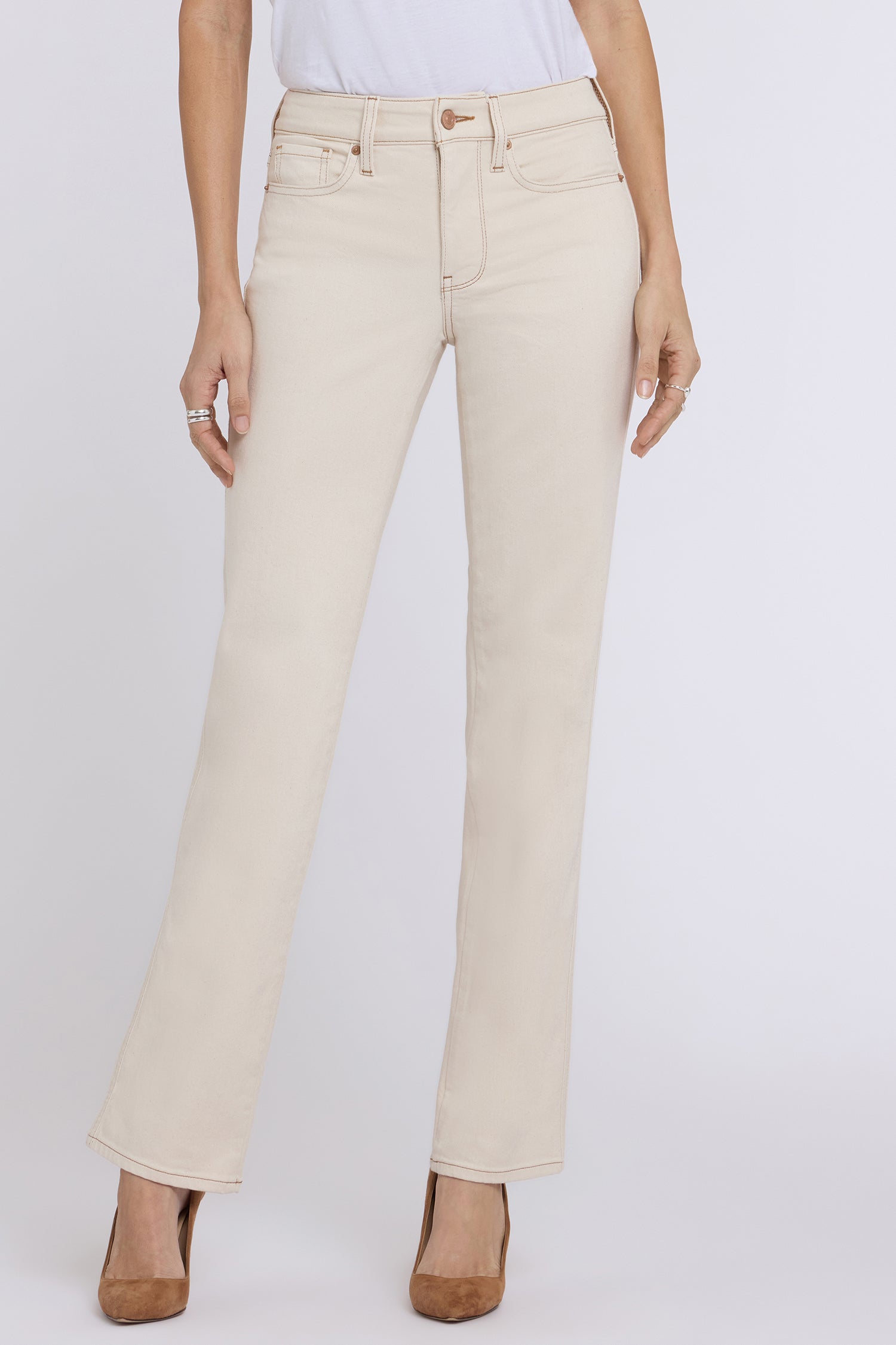 NYDJ Marilyn Straight Jeans In Re-New™ Denim With Side Double Stitching - Light Oatmeal