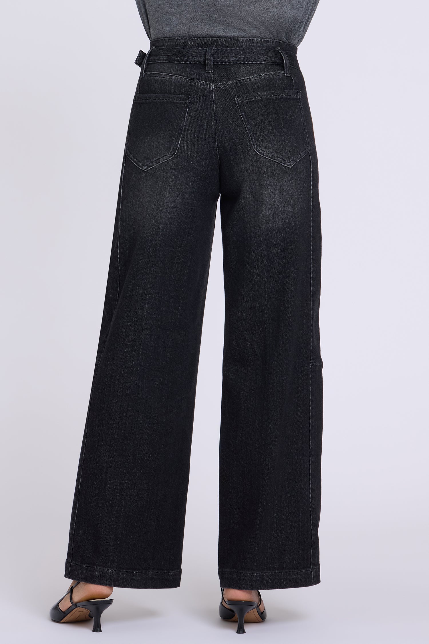NYDJ Gracie Wide Leg Jeans With High Rise, Paneled Seam Detail And Grommeted Belt - Viola Black