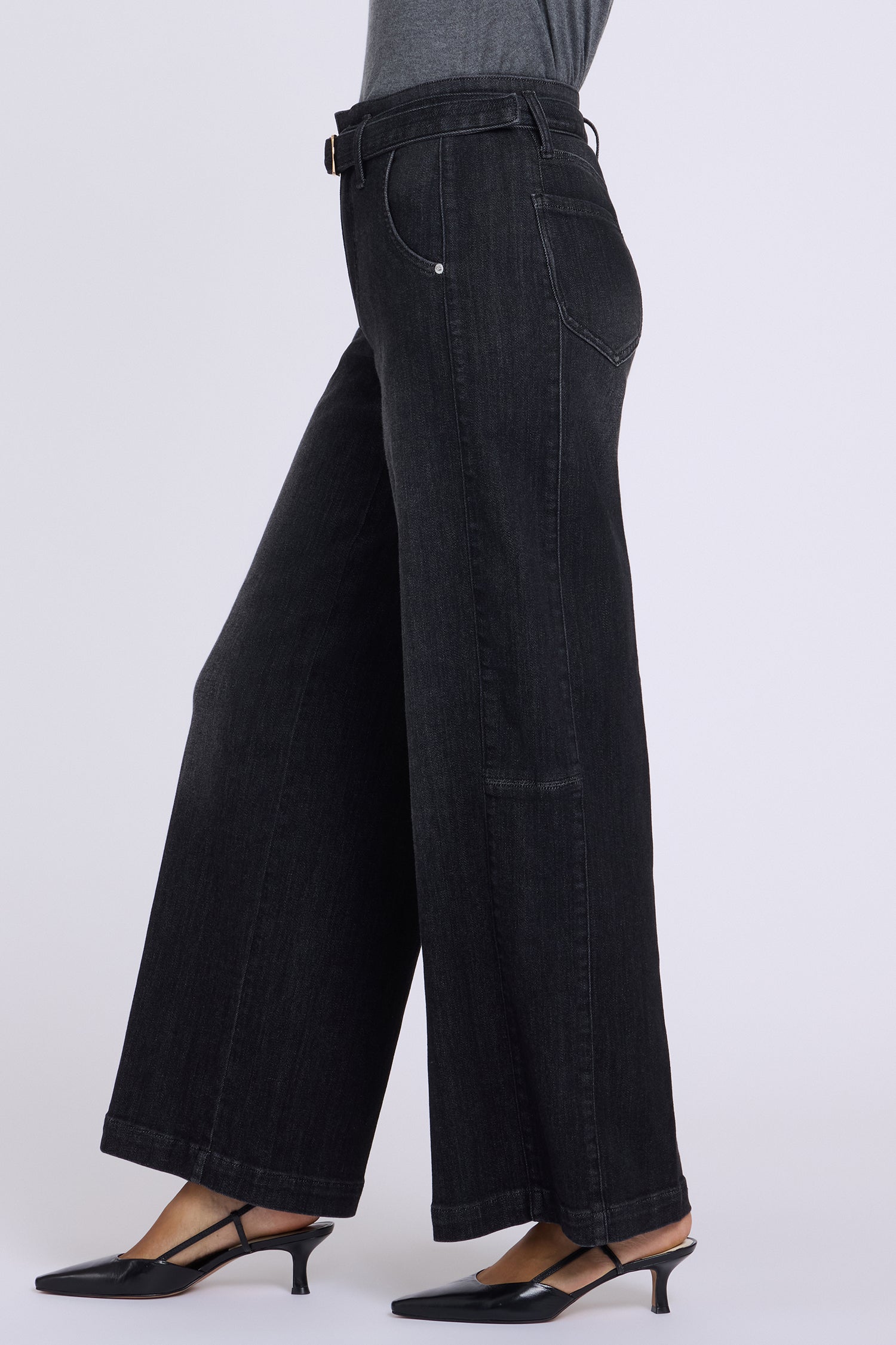 NYDJ Gracie Wide Leg Jeans With High Rise, Paneled Seam Detail And Grommeted Belt - Viola Black