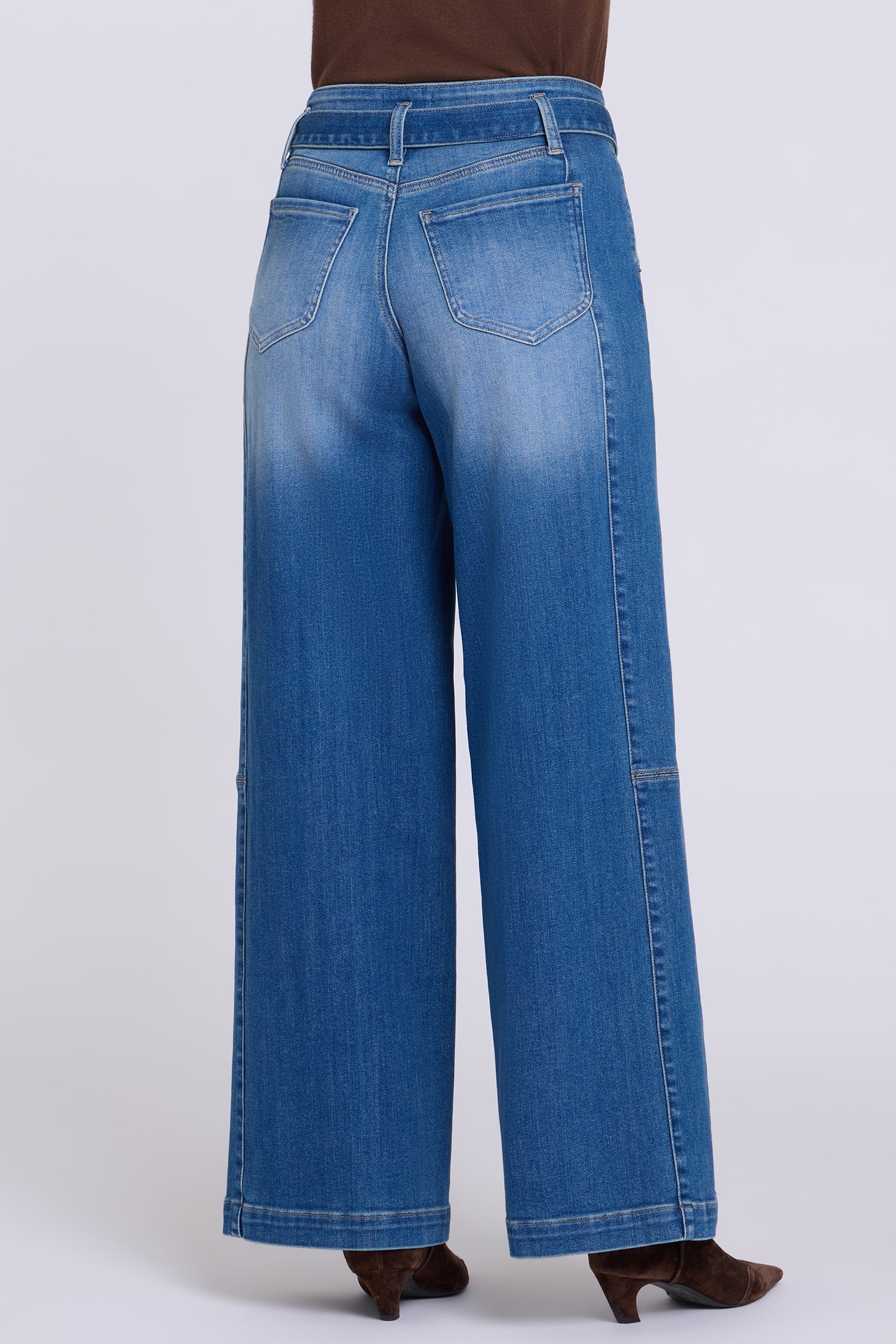 NYDJ Gracie Wide Leg Jeans With High Rise, Paneled Seam Detail And Grommeted Belt - Agave