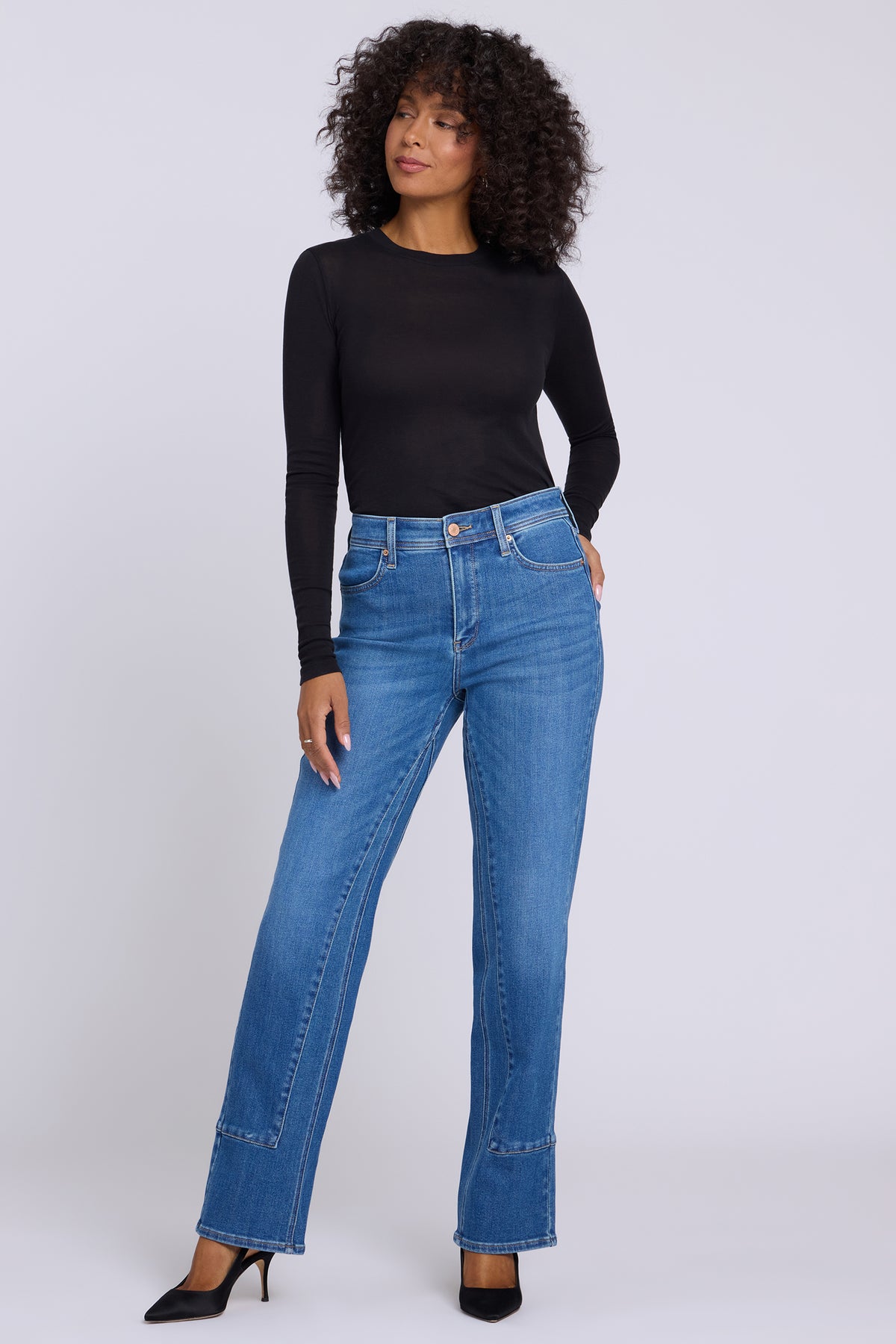 NYDJ Brooke Loose Straight Jeans With Paneled Seam Detail - Agave