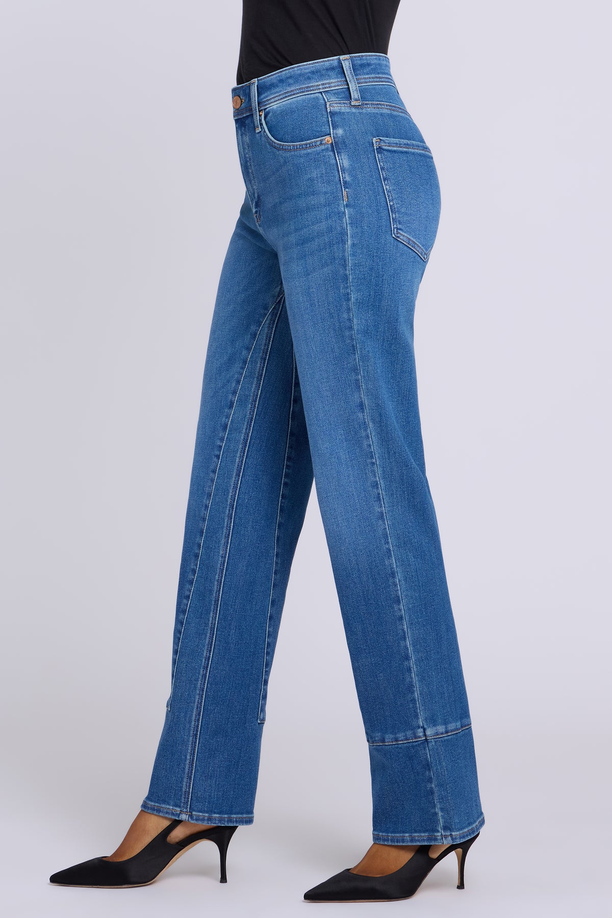NYDJ Brooke Loose Straight Jeans With Paneled Seam Detail - Agave