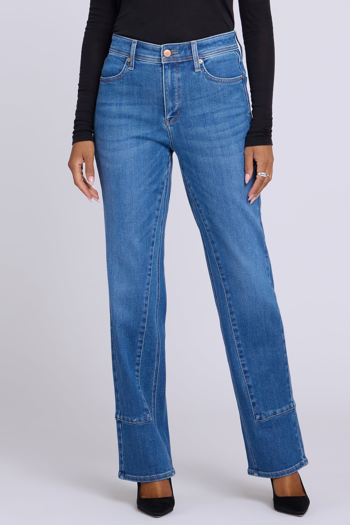 NYDJ Brooke Loose Straight Jeans With Paneled Seam Detail - Agave