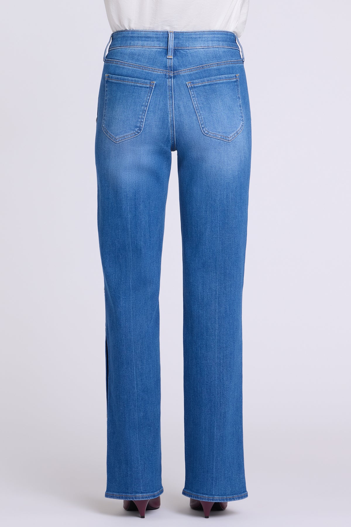 NYDJ Bailey Relaxed Straight Jeans With High Rise And Side Snaps - Boxwood