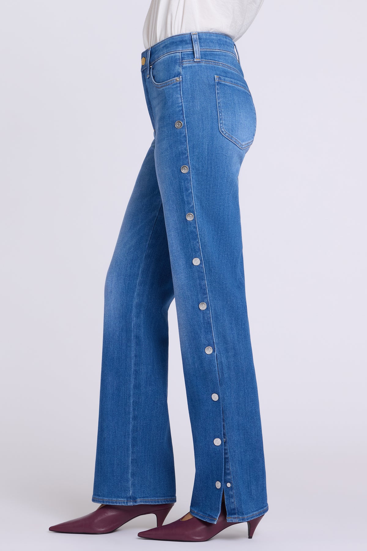NYDJ Bailey Relaxed Straight Jeans With High Rise And Side Snaps - Boxwood