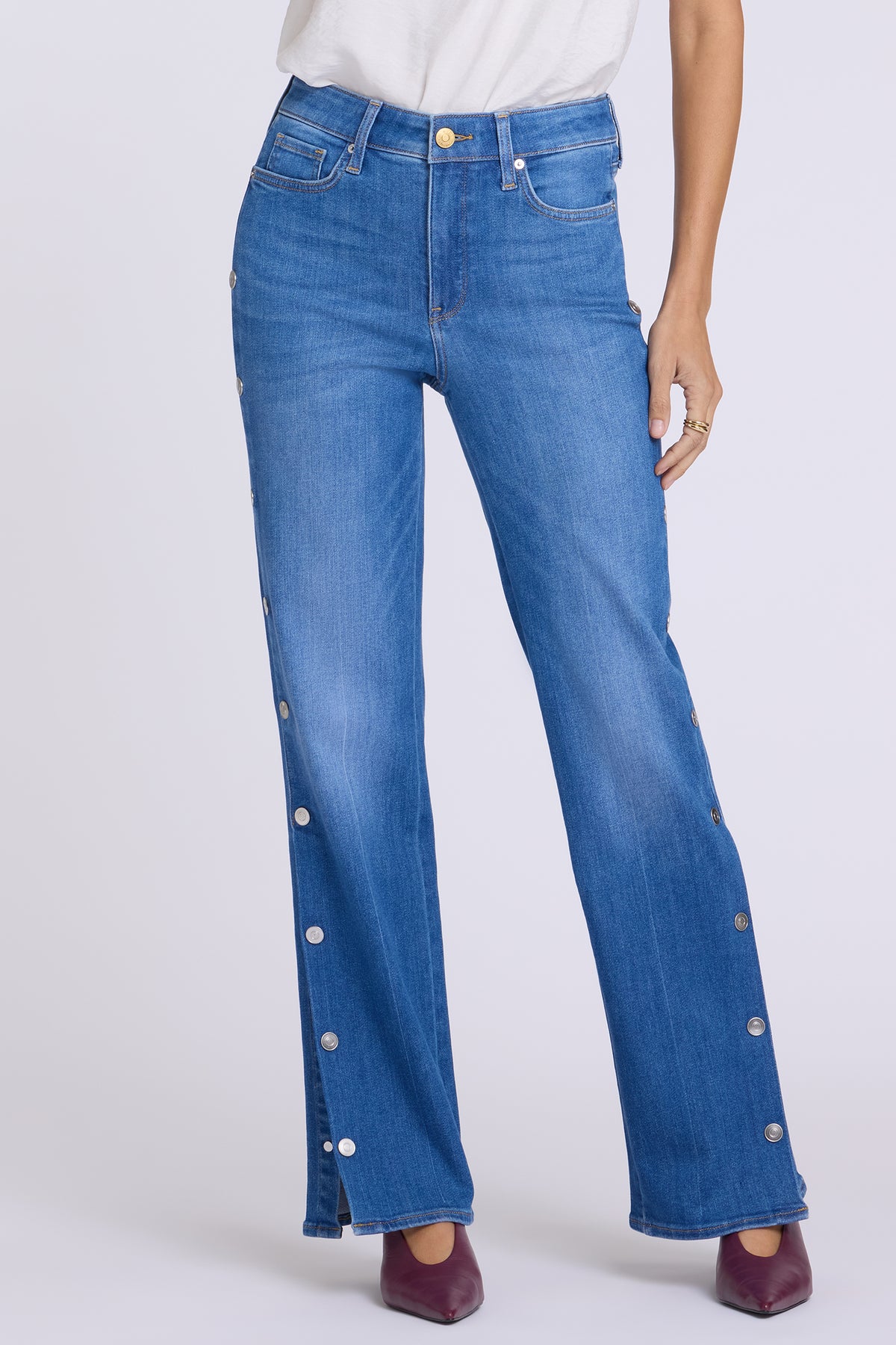 NYDJ Bailey Relaxed Straight Jeans With High Rise And Side Snaps - Boxwood
