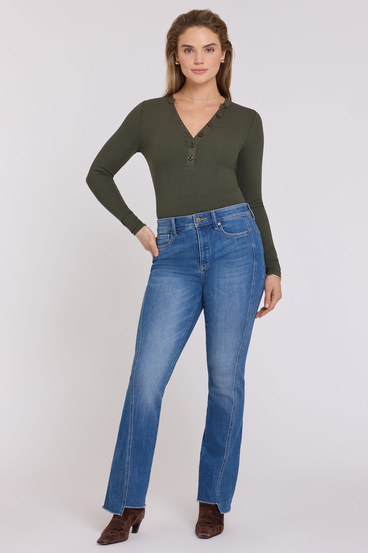NYDJ Barbara Bootcut Jeans With High Rise, Raw Step Hems And 31" Inseam - Agave