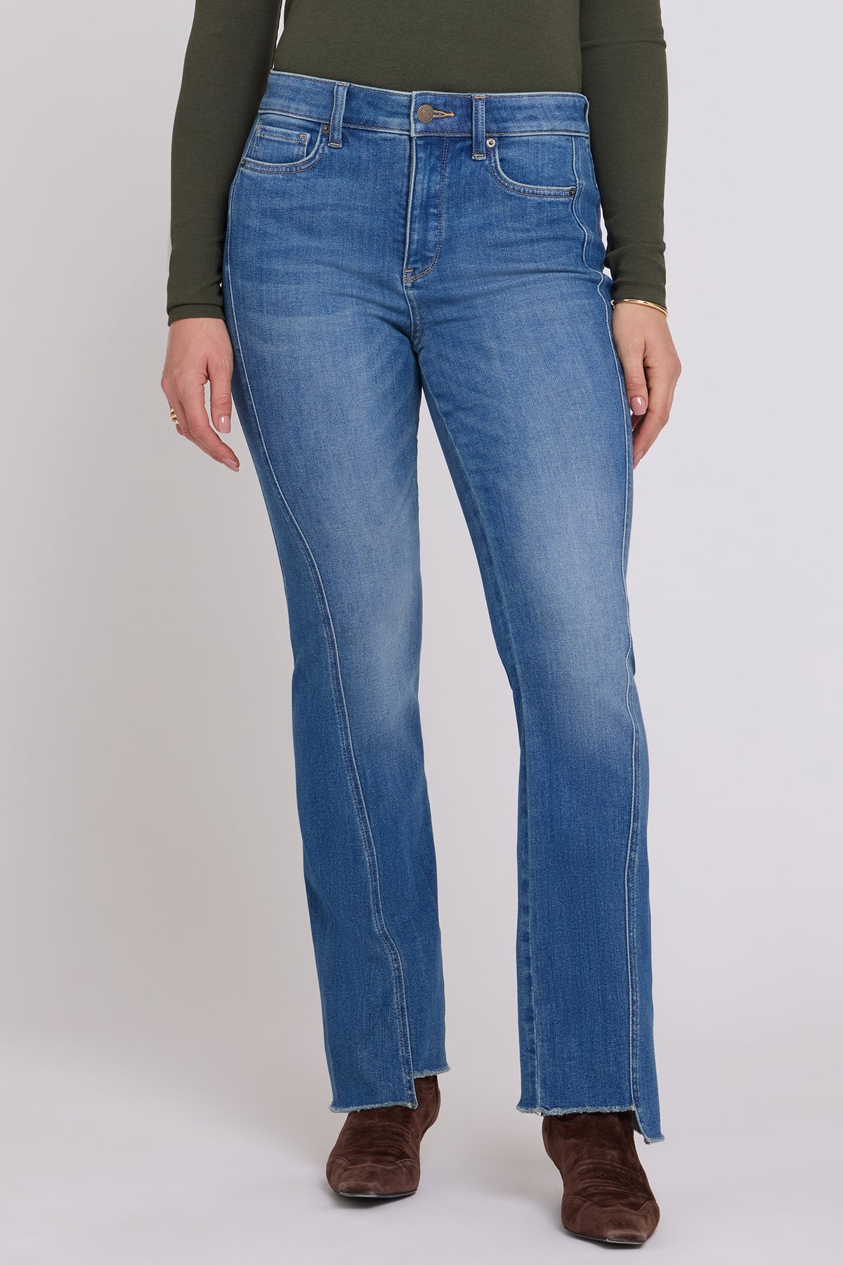 NYDJ Barbara Bootcut Jeans With High Rise, Raw Step Hems And 31" Inseam - Agave