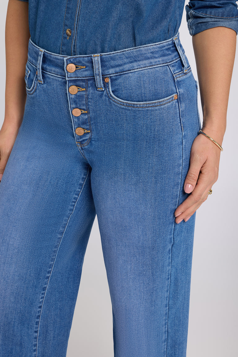 NYDJ Teresa Wide Leg Jeans With Exposed Button Fly And 31
