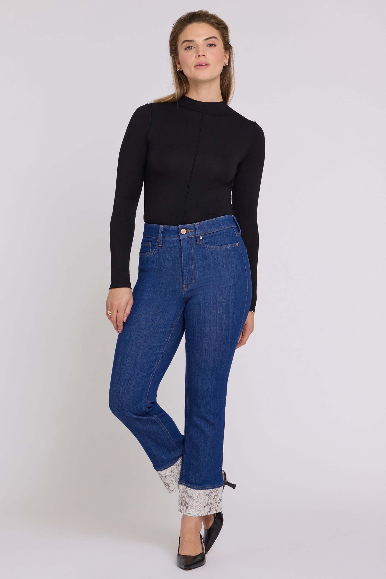 NYDJ Marilyn Straight Jeans With High Rise, Python Print Cuffs and 30" Inseam - Blue Rinse
