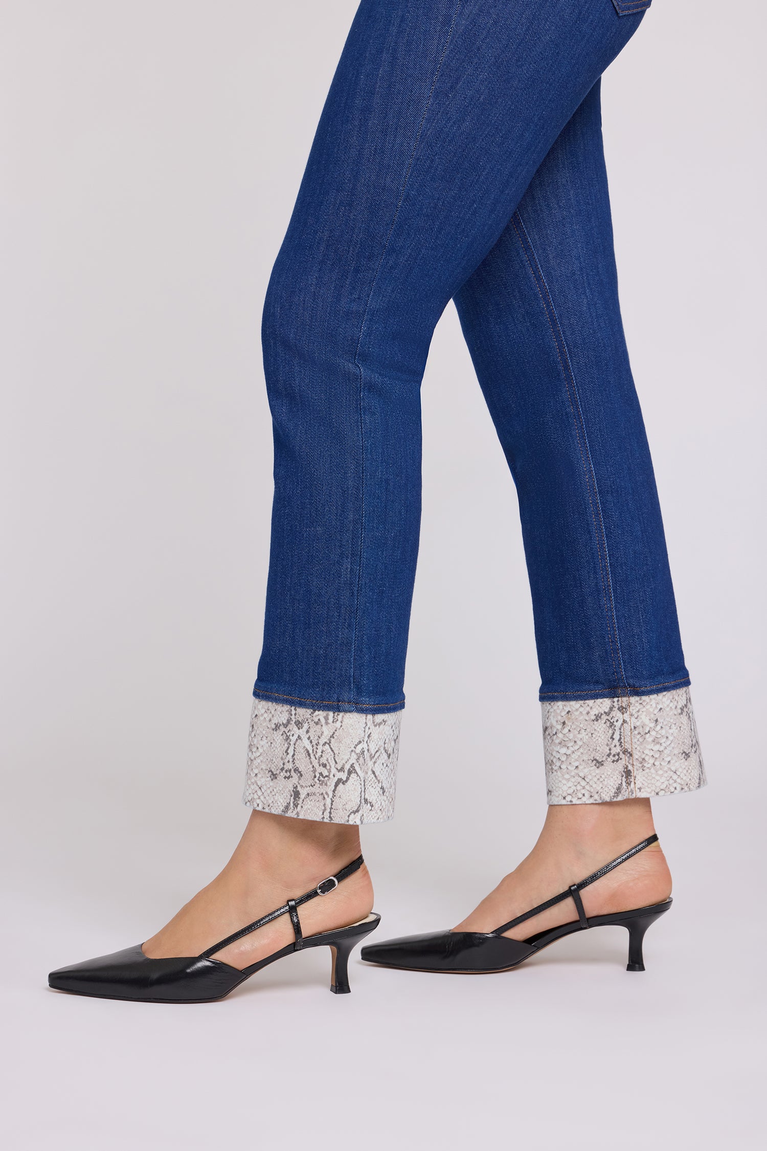 NYDJ Marilyn Straight Jeans With High Rise, Python Print Cuffs and 30" Inseam - Blue Rinse