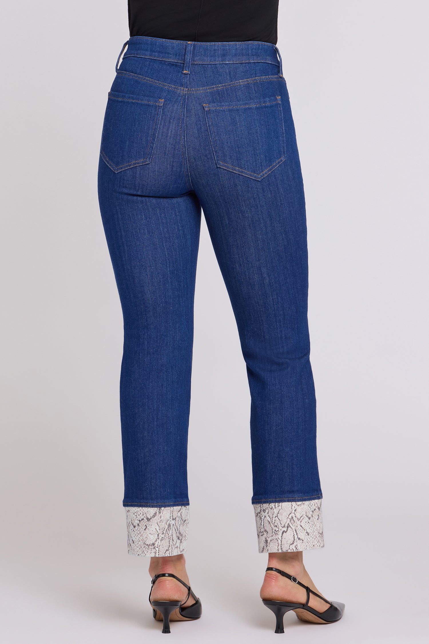 NYDJ Marilyn Straight Jeans With High Rise, Python Print Cuffs and 30" Inseam - Blue Rinse