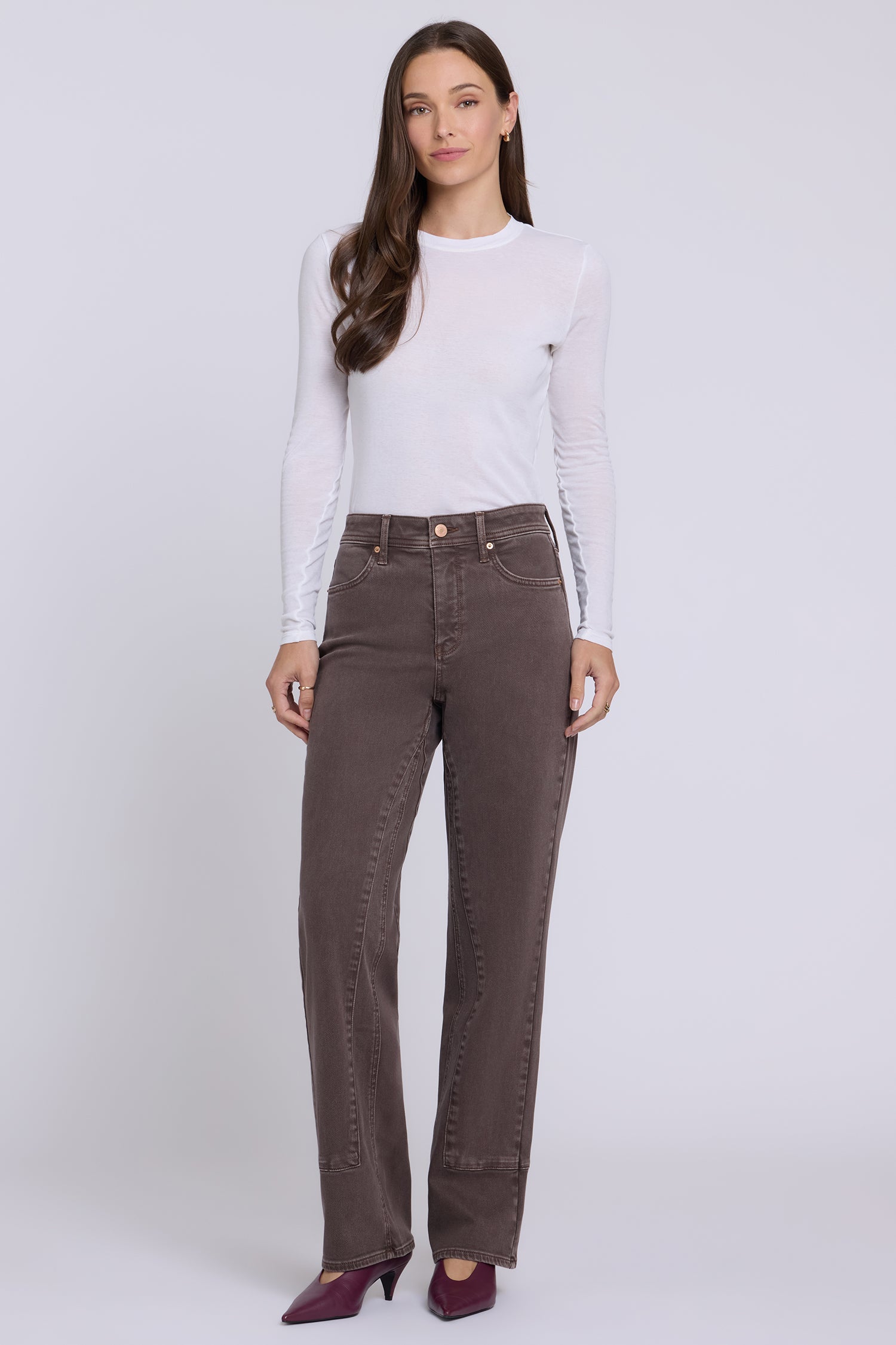 NYDJ Brooke Loose Straight Jeans With Paneled Seam Detail - Retro Espresso