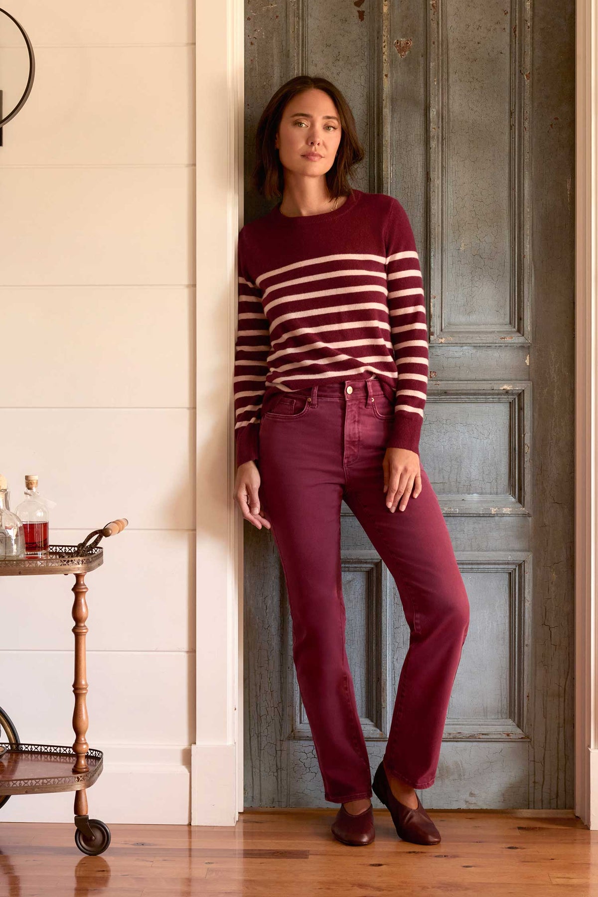 NYDJ Marilyn Straight Jeans With High Rise And 31" Inseam - Retro True Burgundy
